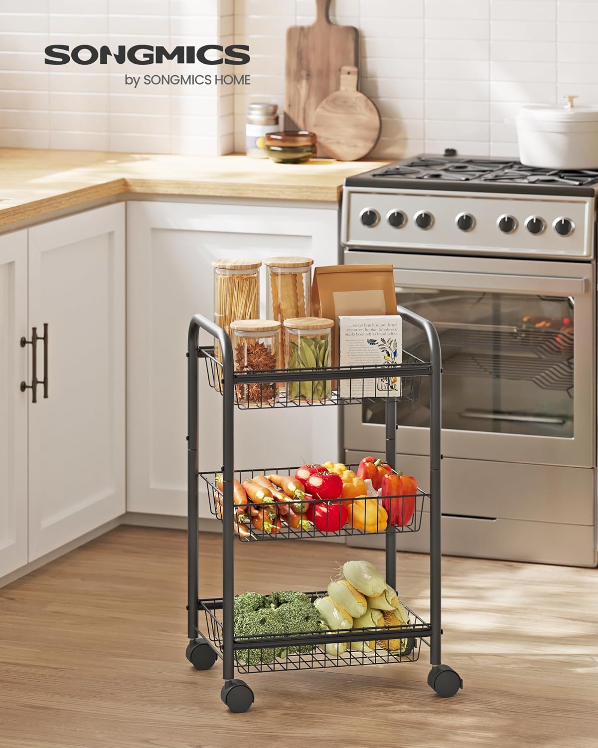 3-Tier Metal Rolling Cart on Wheels with Baskets