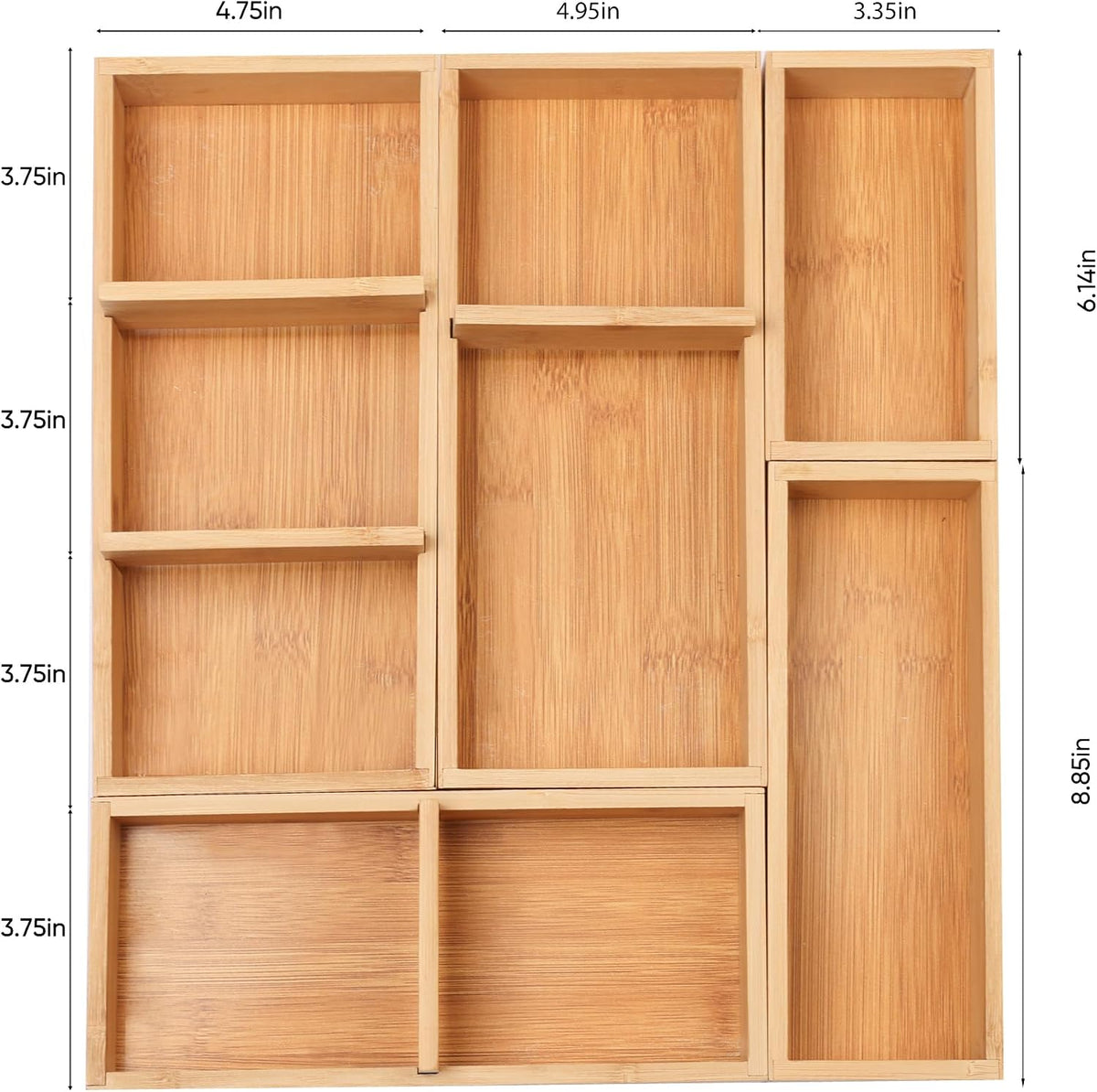Bamboo Drawer Organizers Set with Removable Dividers