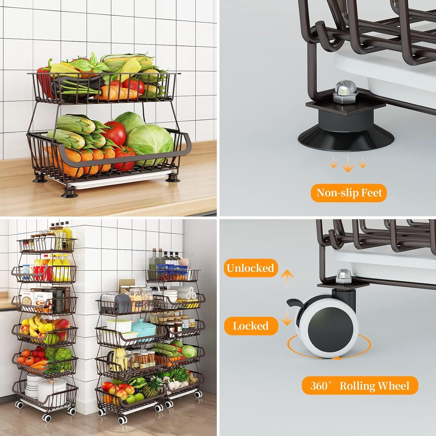Fruit Vegetable Storage Basket for Kitchen