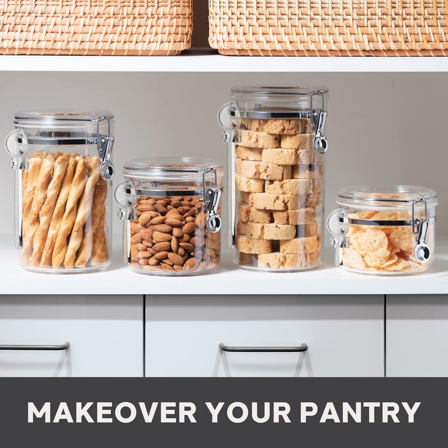 4pc Clear Canister Set with Clamp Lids & Spoons - Airtight Food Storage Containers