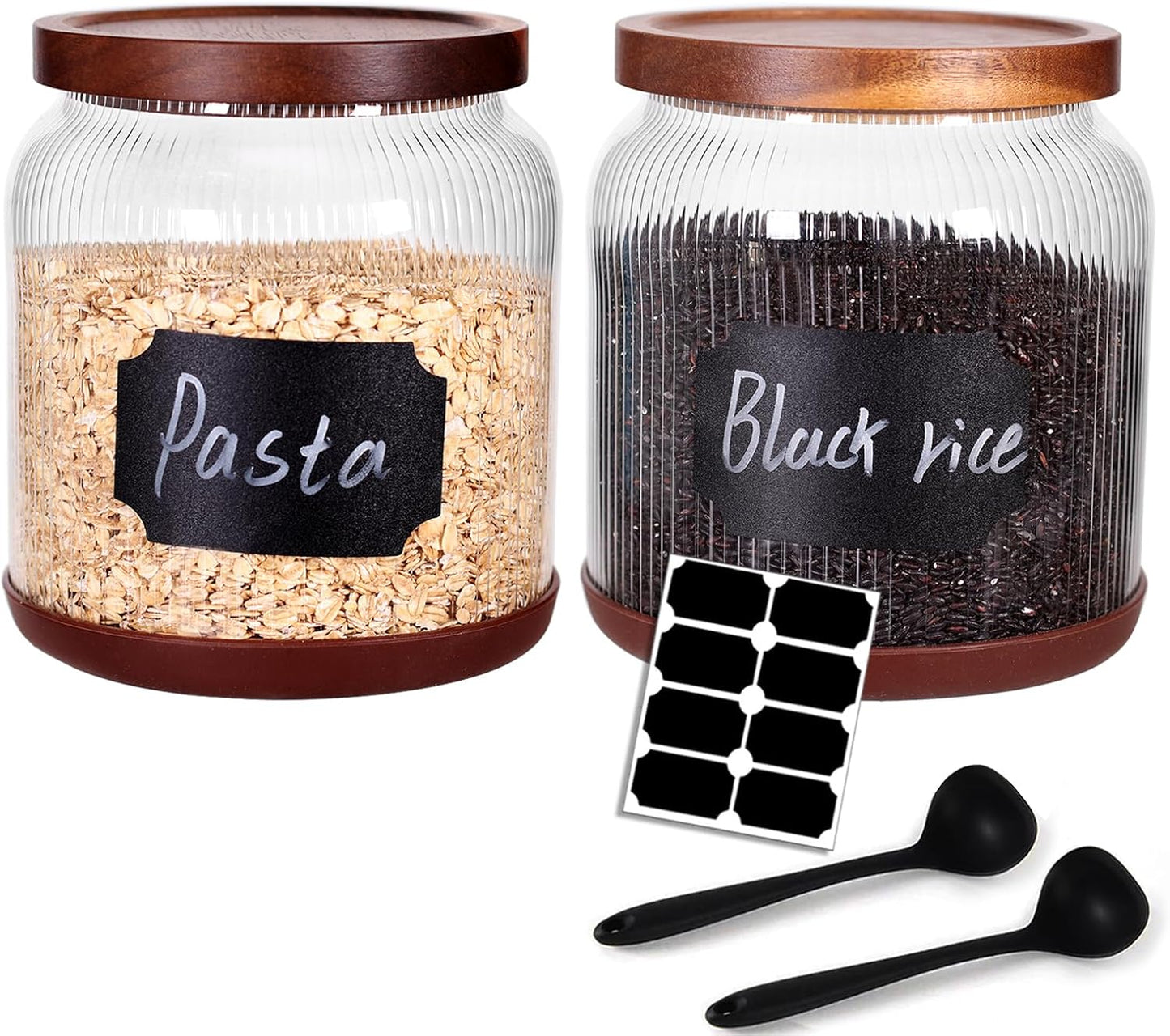 2-Pack Striped Borosilicate Glass Airtight Canisters - Big mouth Large Capacity, Acacia Wood Lid