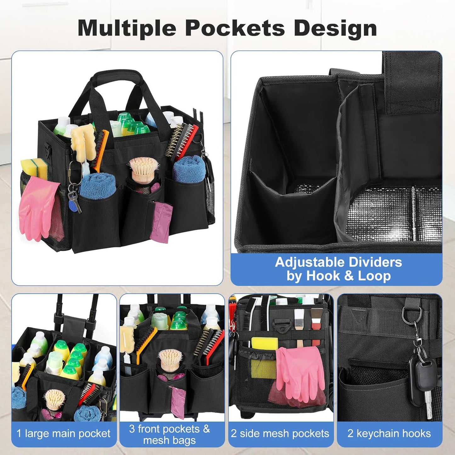 Rolling Cleaning Caddy Bag with Detachable Trolley