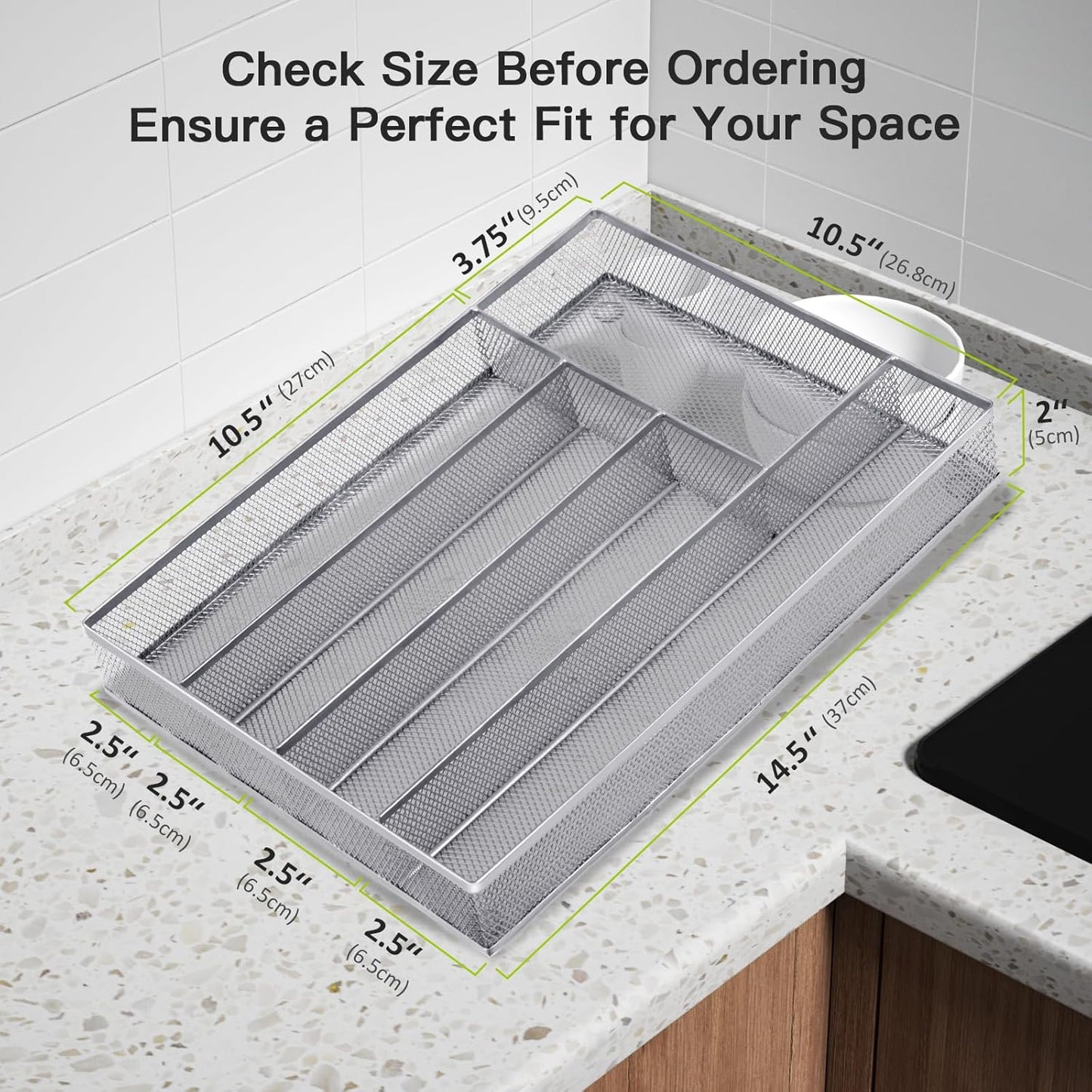Silverware Drawer Organizer Holder, Cutlery Tray Silverware Flatware Storage Divider for Kitchen