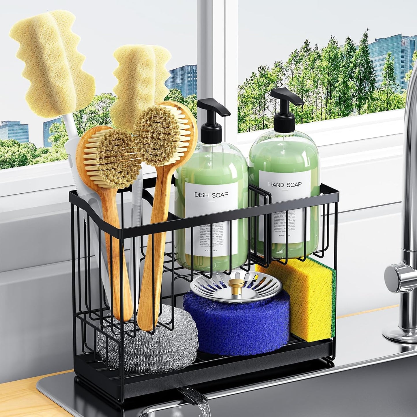 Kitchen Sink Caddy, 2-Tier Self-Draining Sponge & Dish Brush Holder