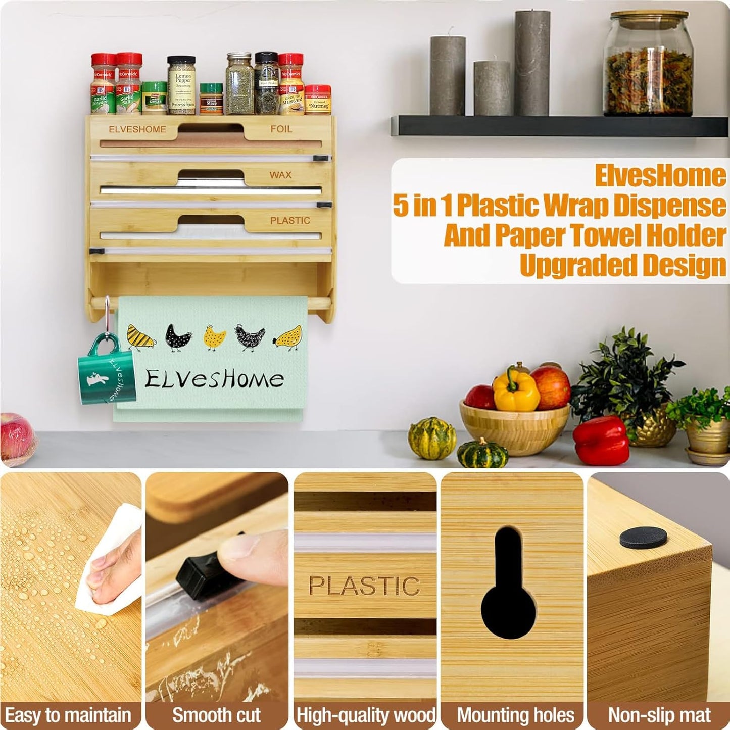 5 in 1 Foil and Plastic Wrap Organizer with Cutter