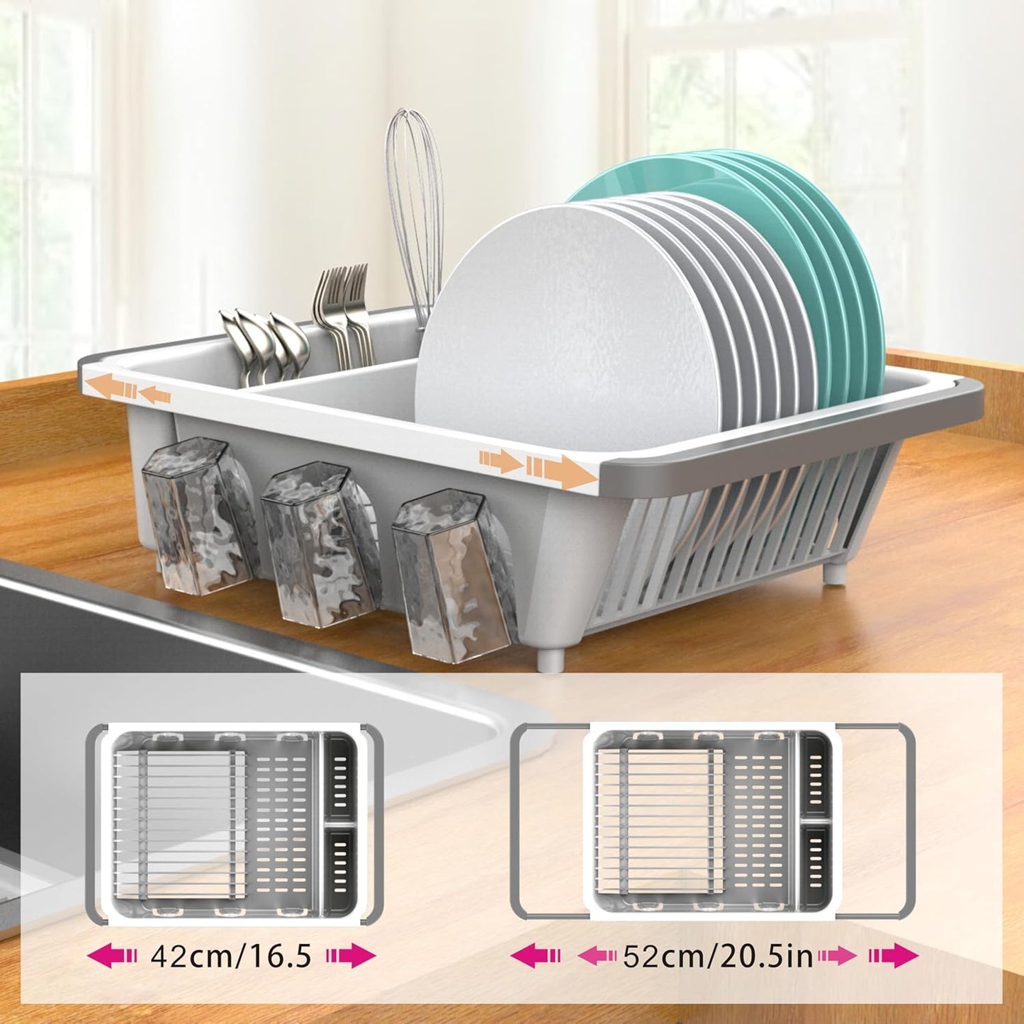 Dish drying rack expandable over the sink