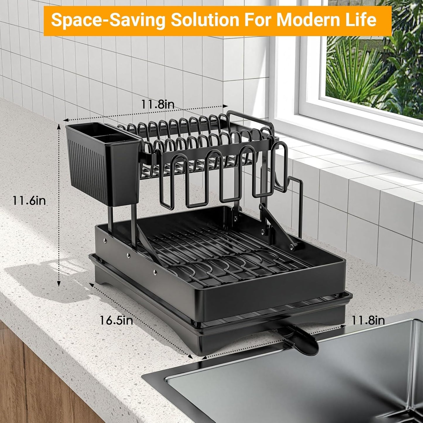 Large Dish Drying Rack 2 Tier for Kitchen Counter
