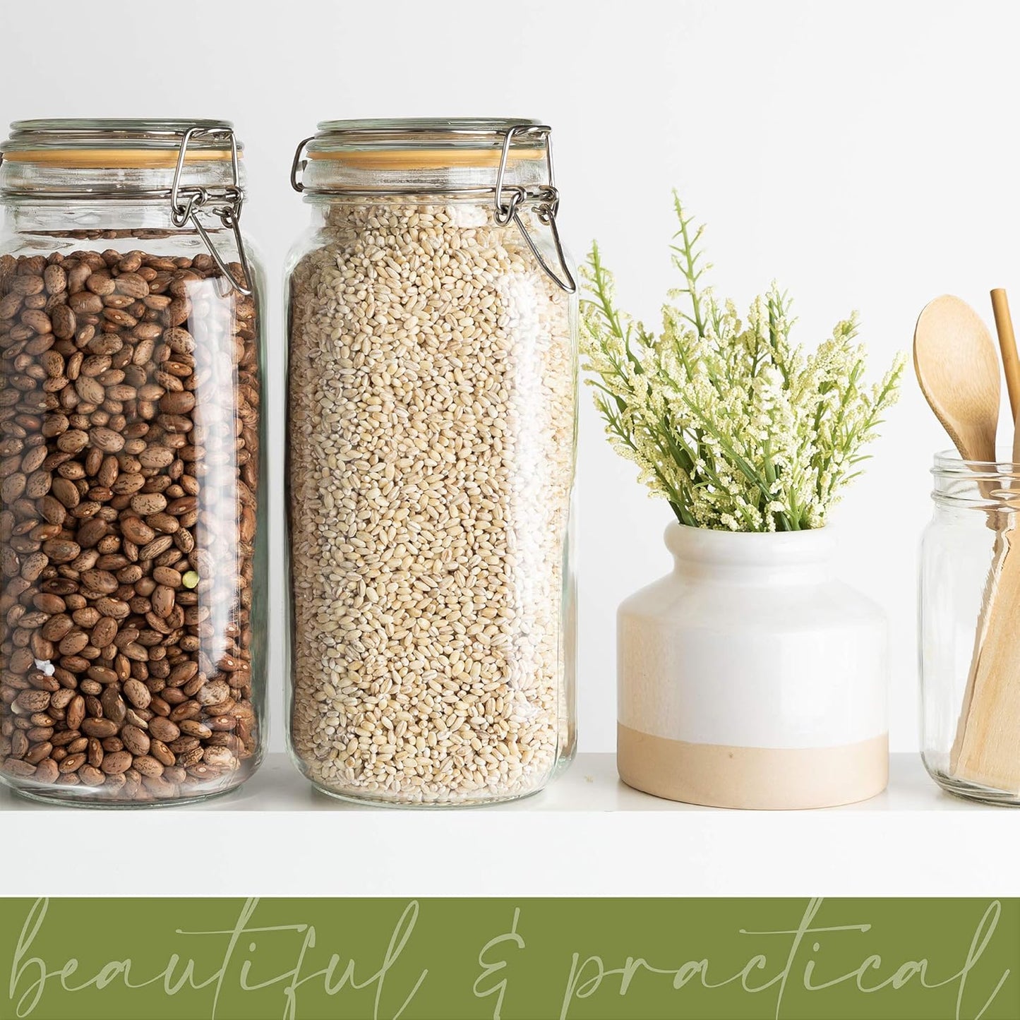 Glass Jars with Lids 67 oz Food Storage Jars with Airtight Lids Leak Proof Glass Canisters Kitchen Jars [Set of 2]