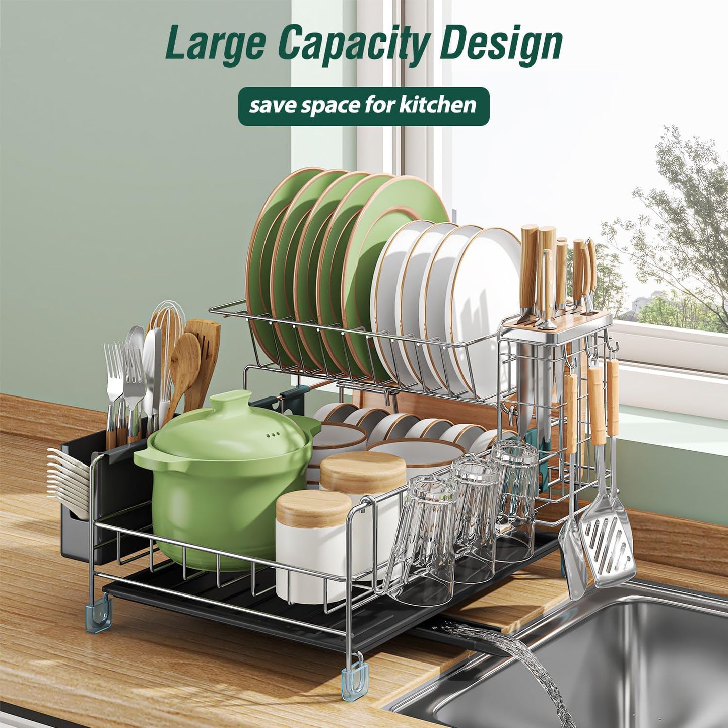 Dish Drying Rack - Large Capacity Stainless Steel Dish Rack for Kitchen Counter