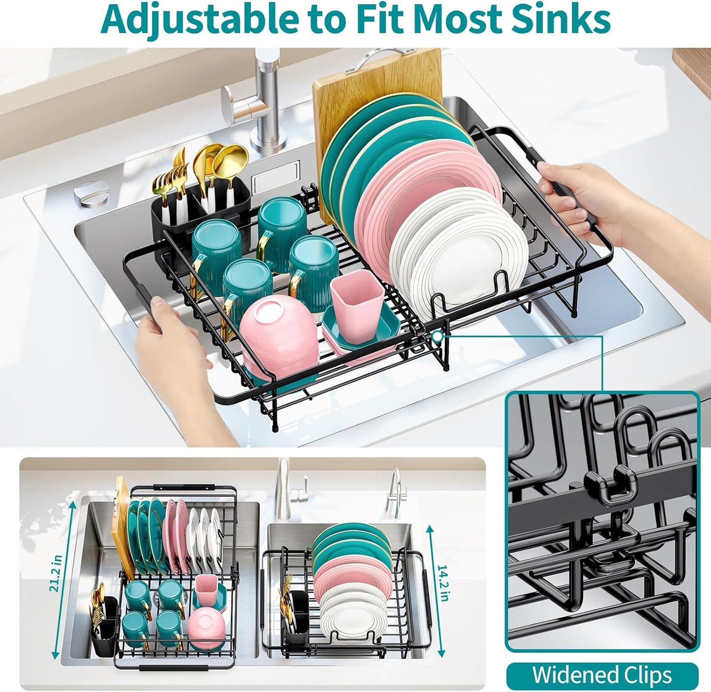 Expandable in Sink Dish Drying Rack - Adjustable Dish Rack Over Sink