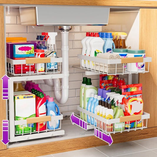Under Sink Organizer 2 Pack, Adjustable Height (11"-15.75") Under Cabinet Storage
