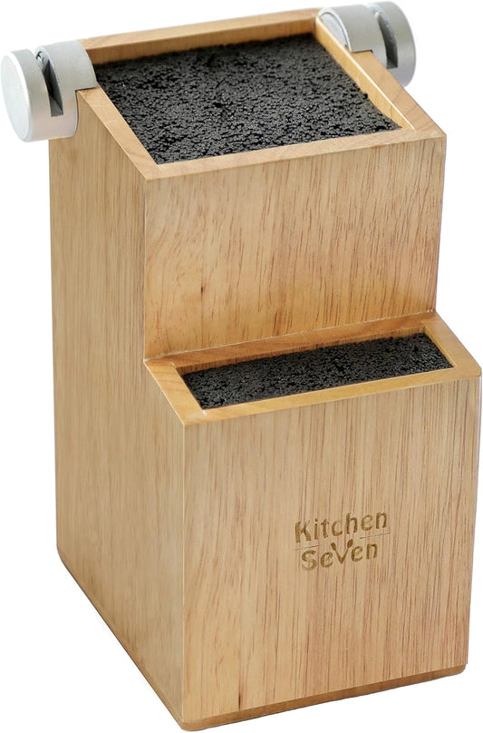 Bamboo Universal Knife Block - Knife Holder with 2 Built-In Knife Sharpeners