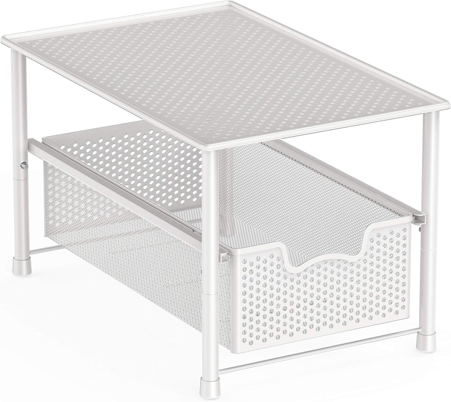 Stackable Under Sink Cabinet Sliding Basket Organizer Drawer, White