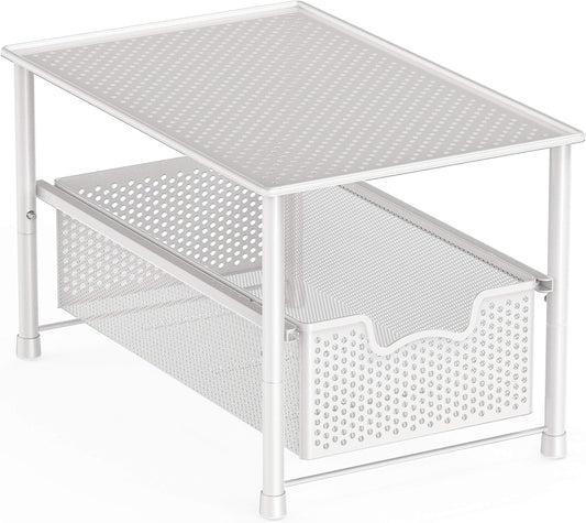 Stackable Under Sink Cabinet Sliding Basket Organizer Drawer, White