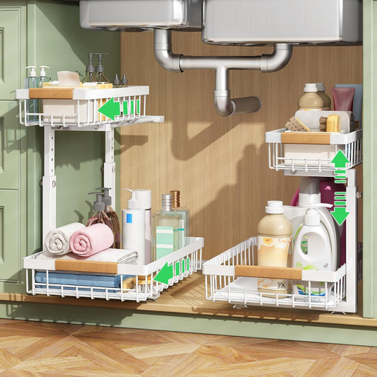 Under Sink Organizer, 2 Tier Under the Sink Storage, Slide out Pull out Cabinet Organizer Shelf