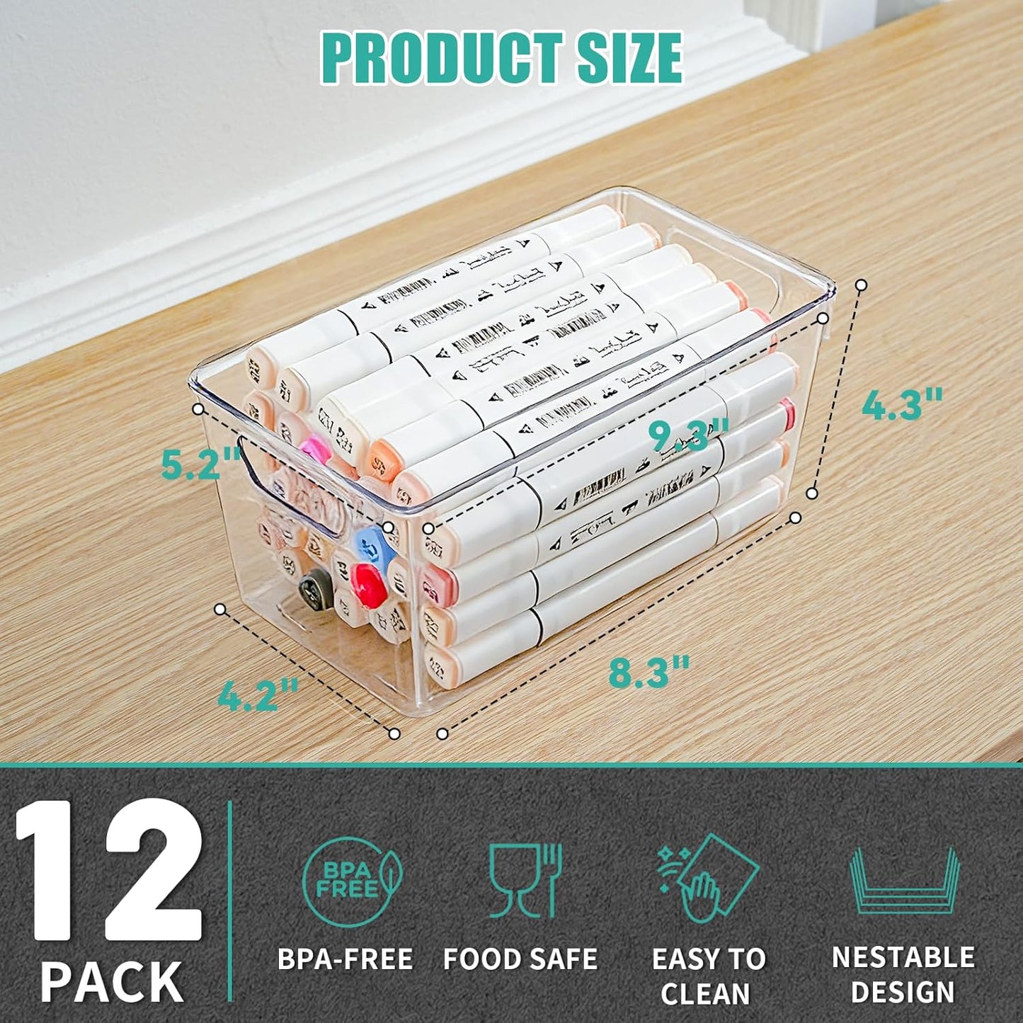 12 Pack Small Clear Plastic Storage Bins, Multi-Use Acrylic Arts and Craft Storage Containers
