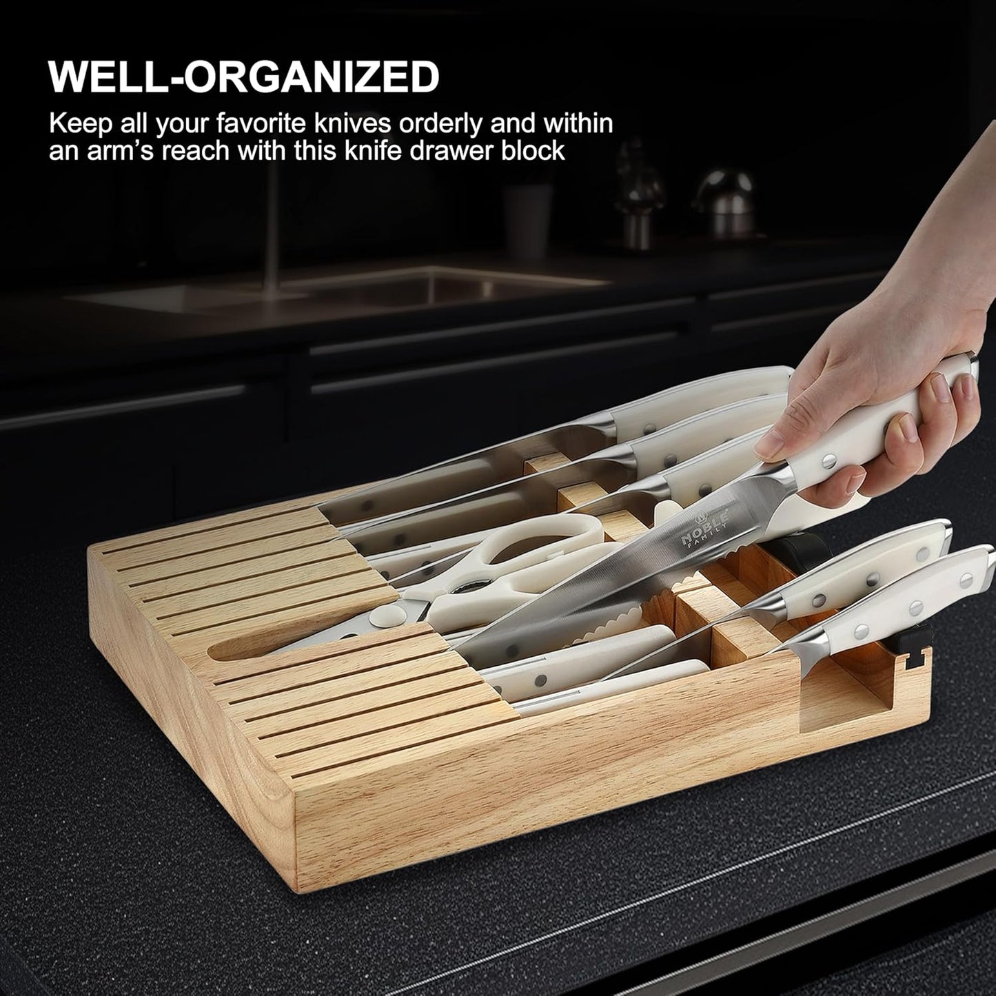 In-drawer Knife Block Set, 16PCS Kitchen Knife Set with Wooden Block, Chopping Knives Set