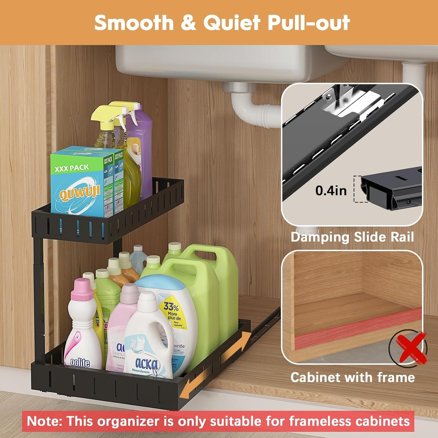 Under Sink Organizer, 2 Tier Expandable Under Cabinet Organizer