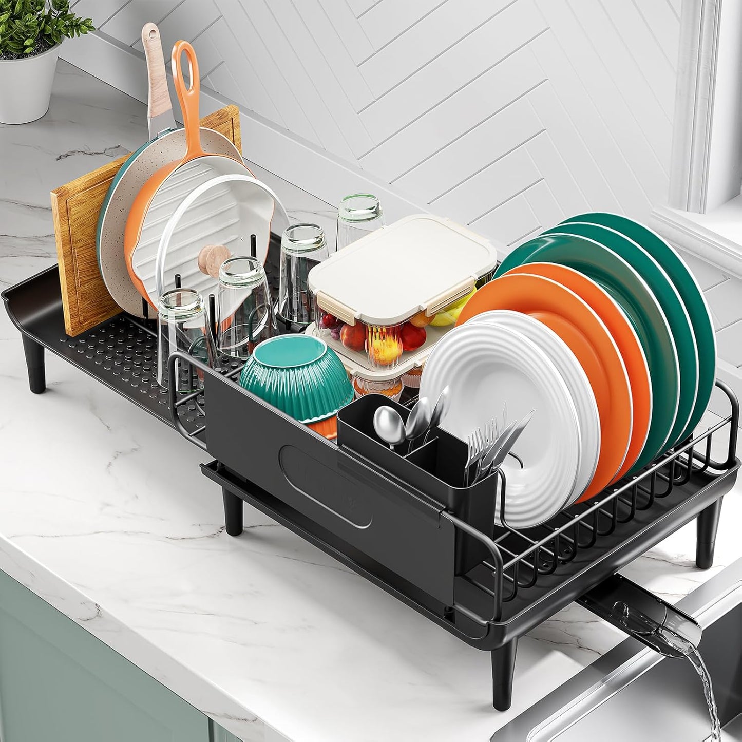 Large Extendable Dish Drying Rack, 16.93" to 26.57" Expandable Dish Rack for Kithen Counter