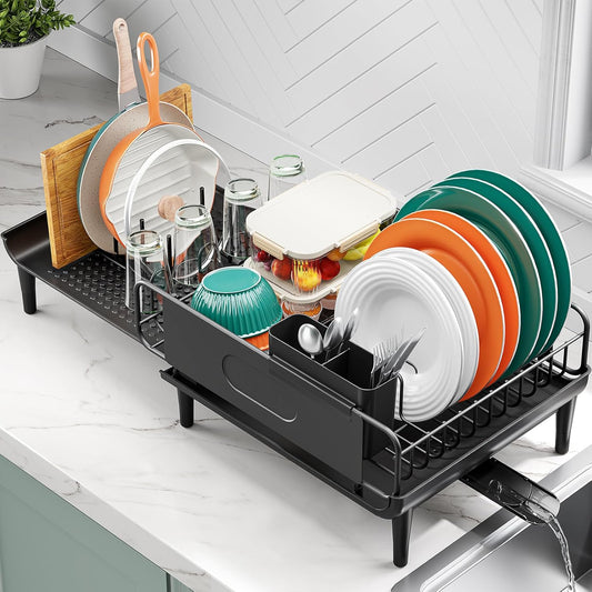 Large Extendable Dish Drying Rack, 16.93" to 26.57" Expandable Dish Rack for Kithen Counter