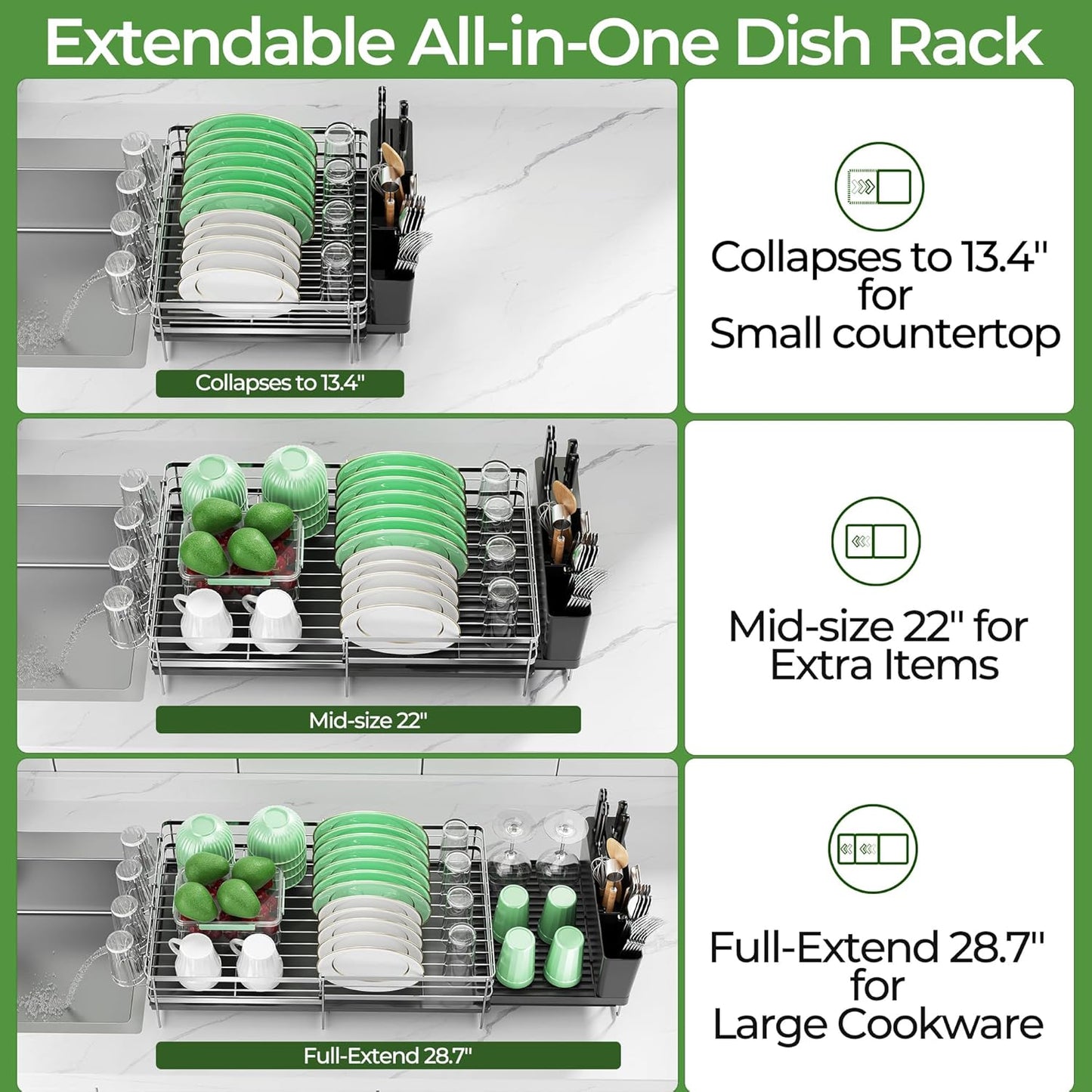 Large Dish Drying Rack, Expandable Dish Rack
