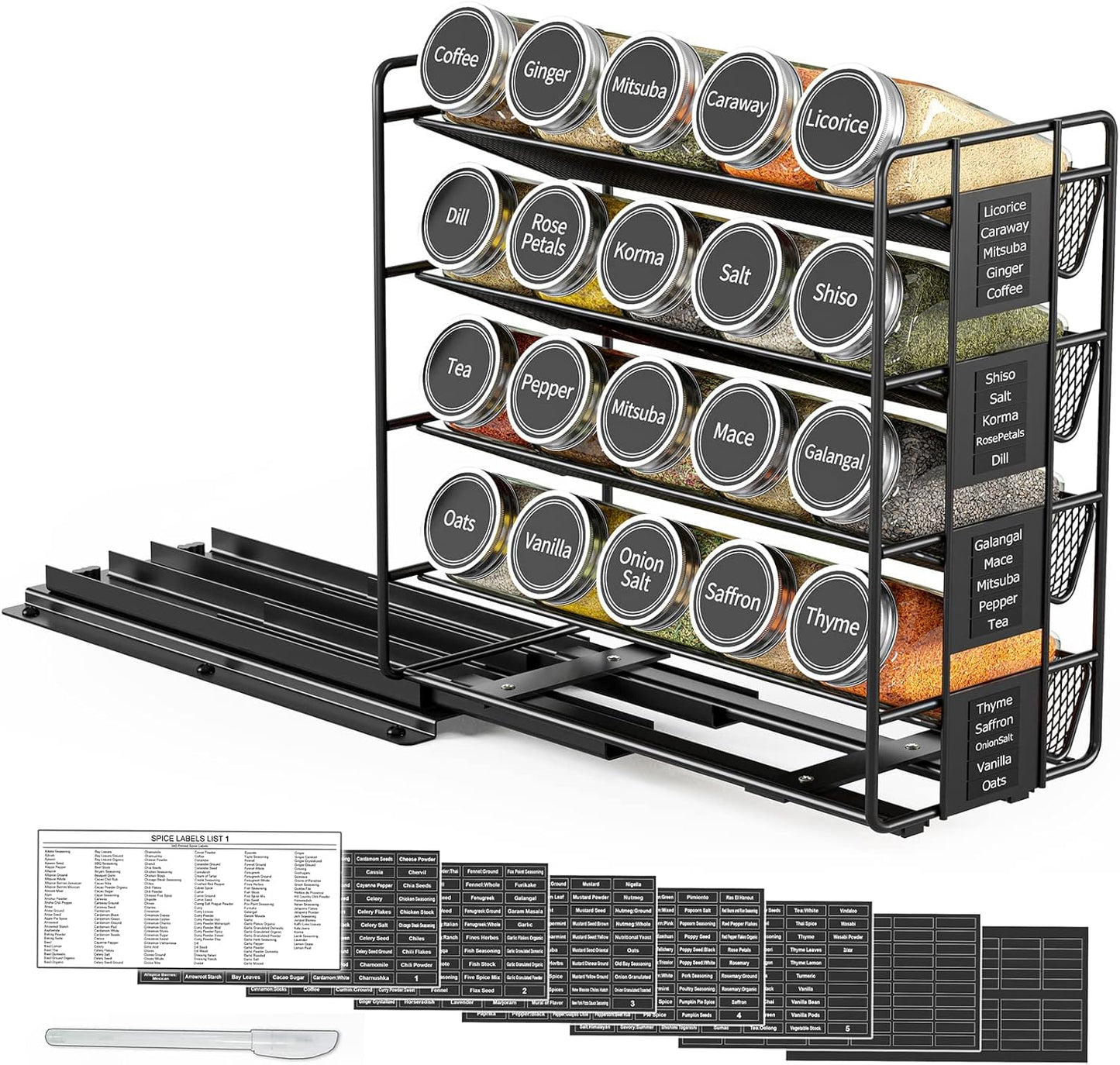 Pull Out Spice Rack Organizer with 20 Jars