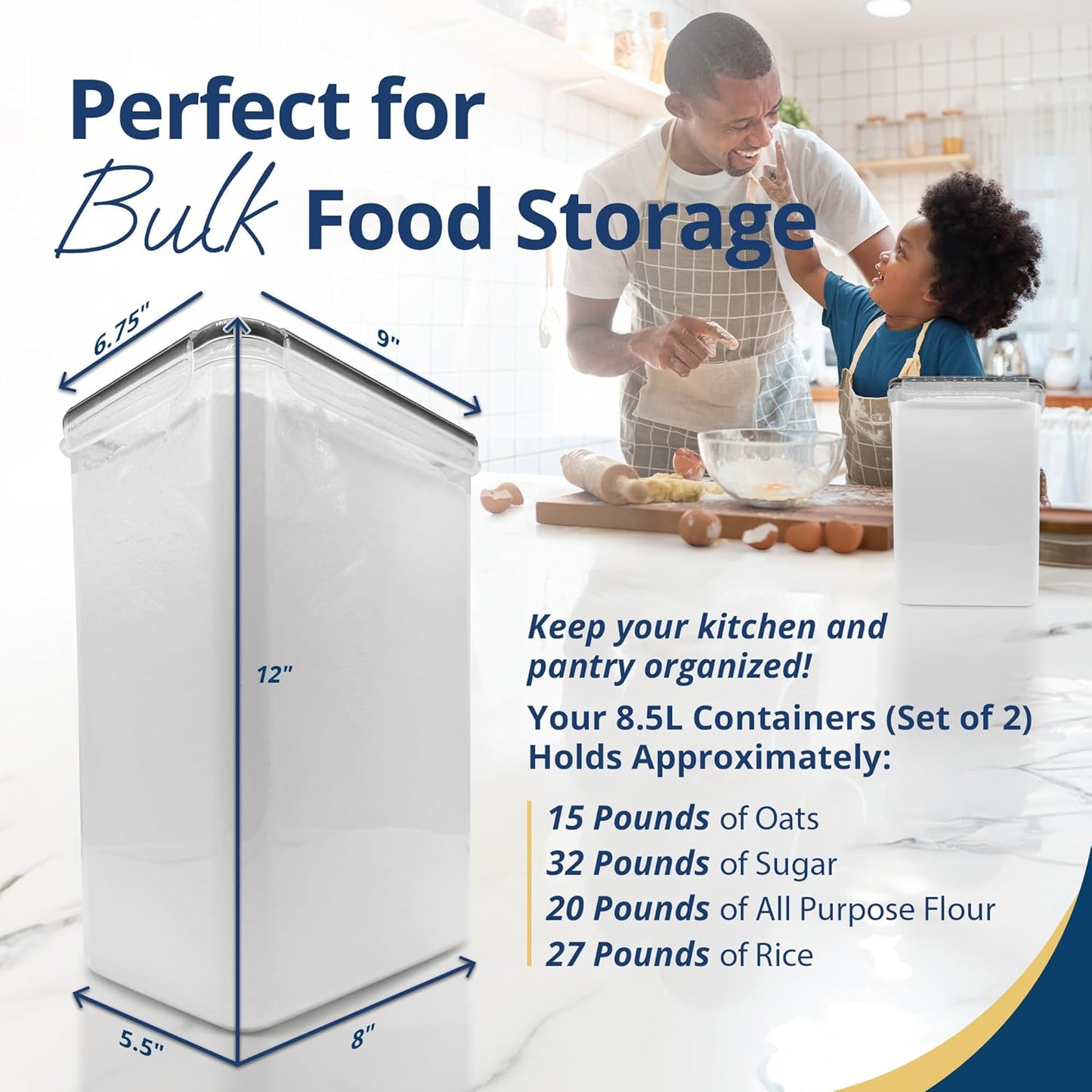 8.5L Airtight Food Storage Containers with Lids (2 Sets) Kitchen Organizers and Storage Containers