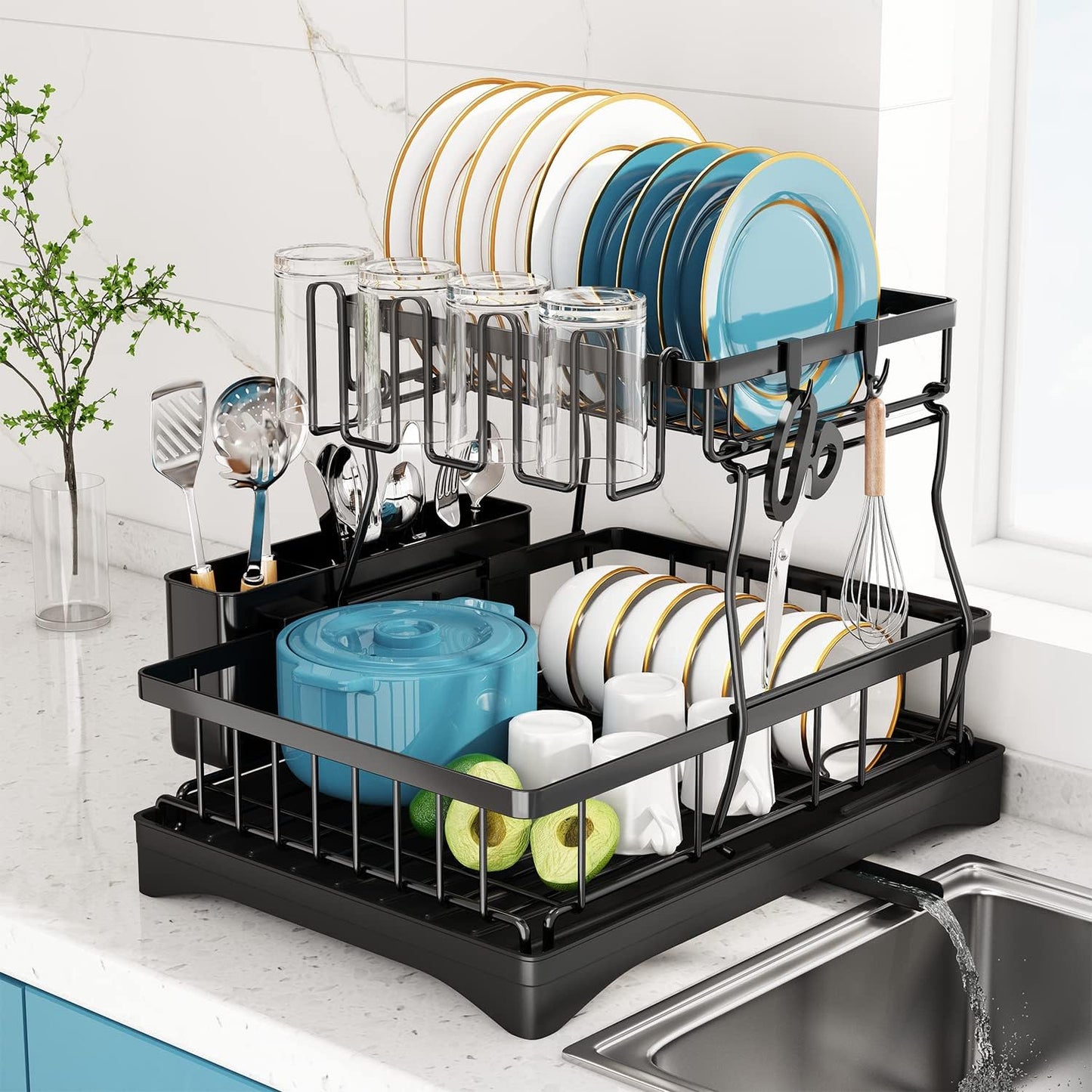 Dish Drying Rack, 2 Tier Dish Racks for Kitchen Counter