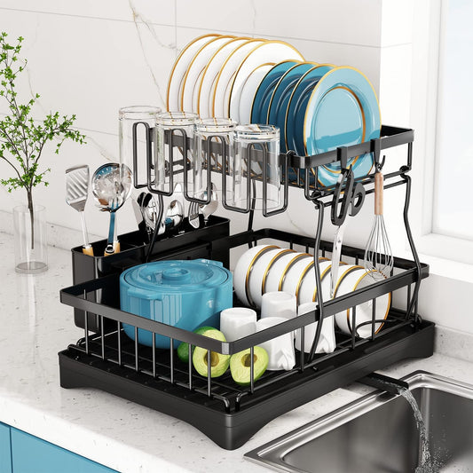 Dish Drying Rack, 2 Tier Dish Racks for Kitchen Counter
