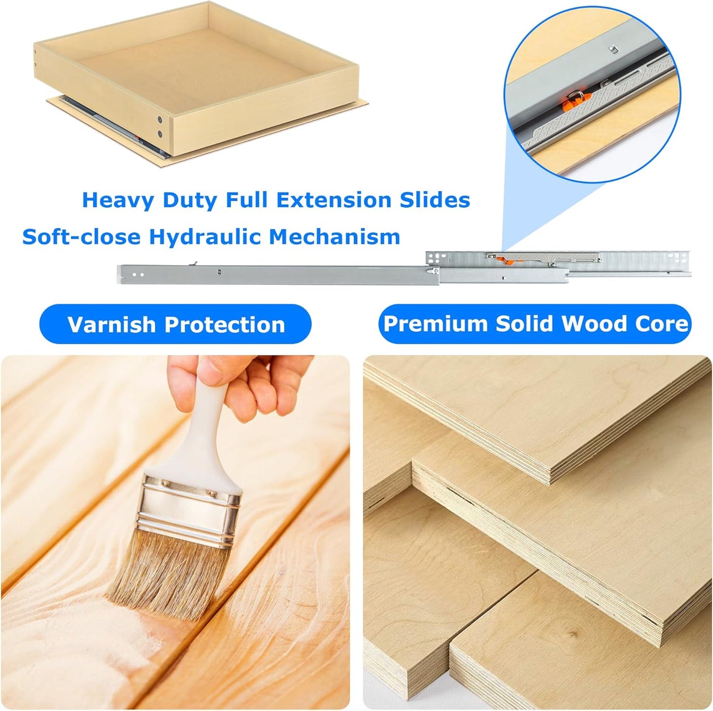 Soft Close Pull Out Cabinet Organizer, 11" W x 22" D Cabinet Roll Out Drawers