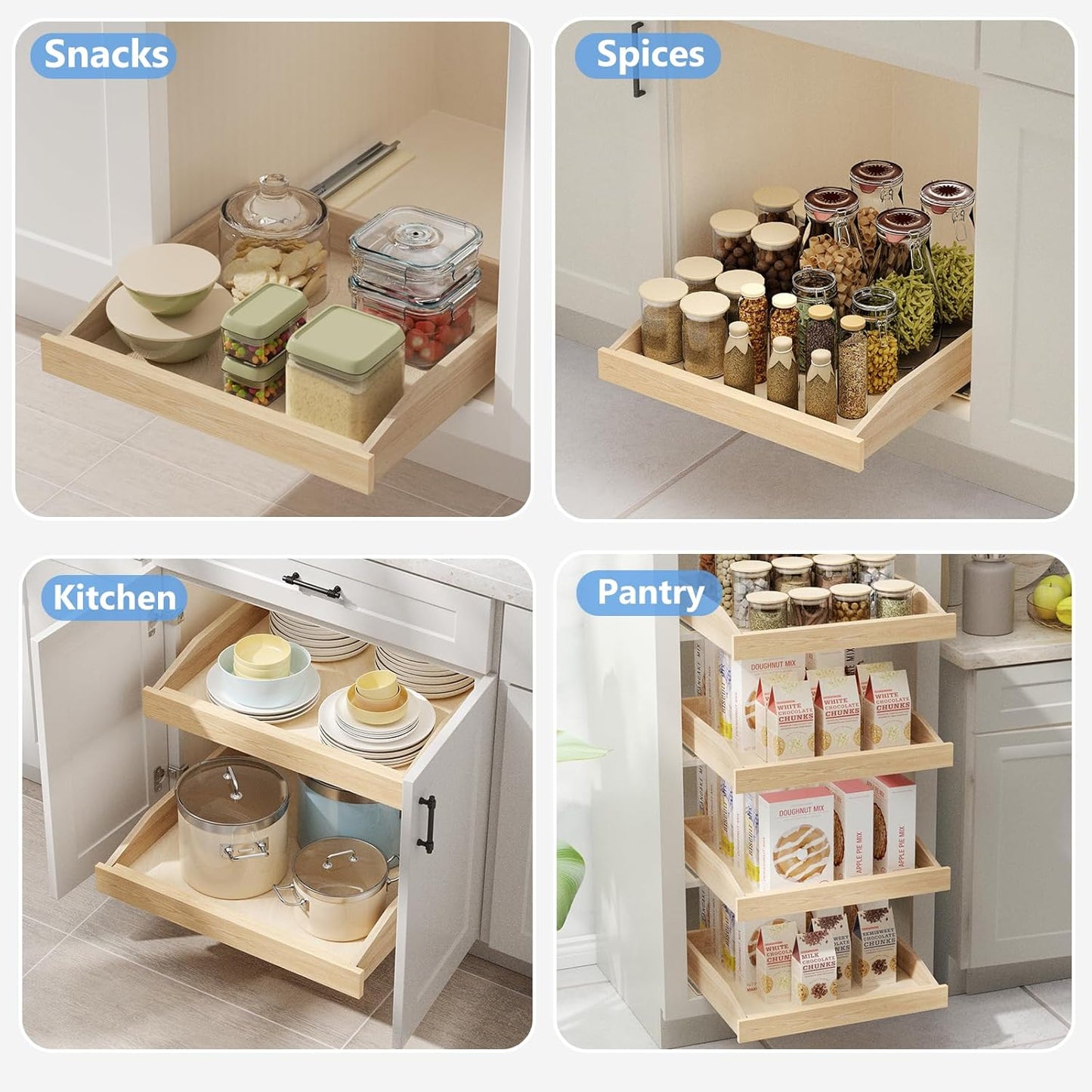 Single Pull Out Organizer 16½”W x 21”D, Soft Close Slide Out Drawer Storage Shelves for Kitchen