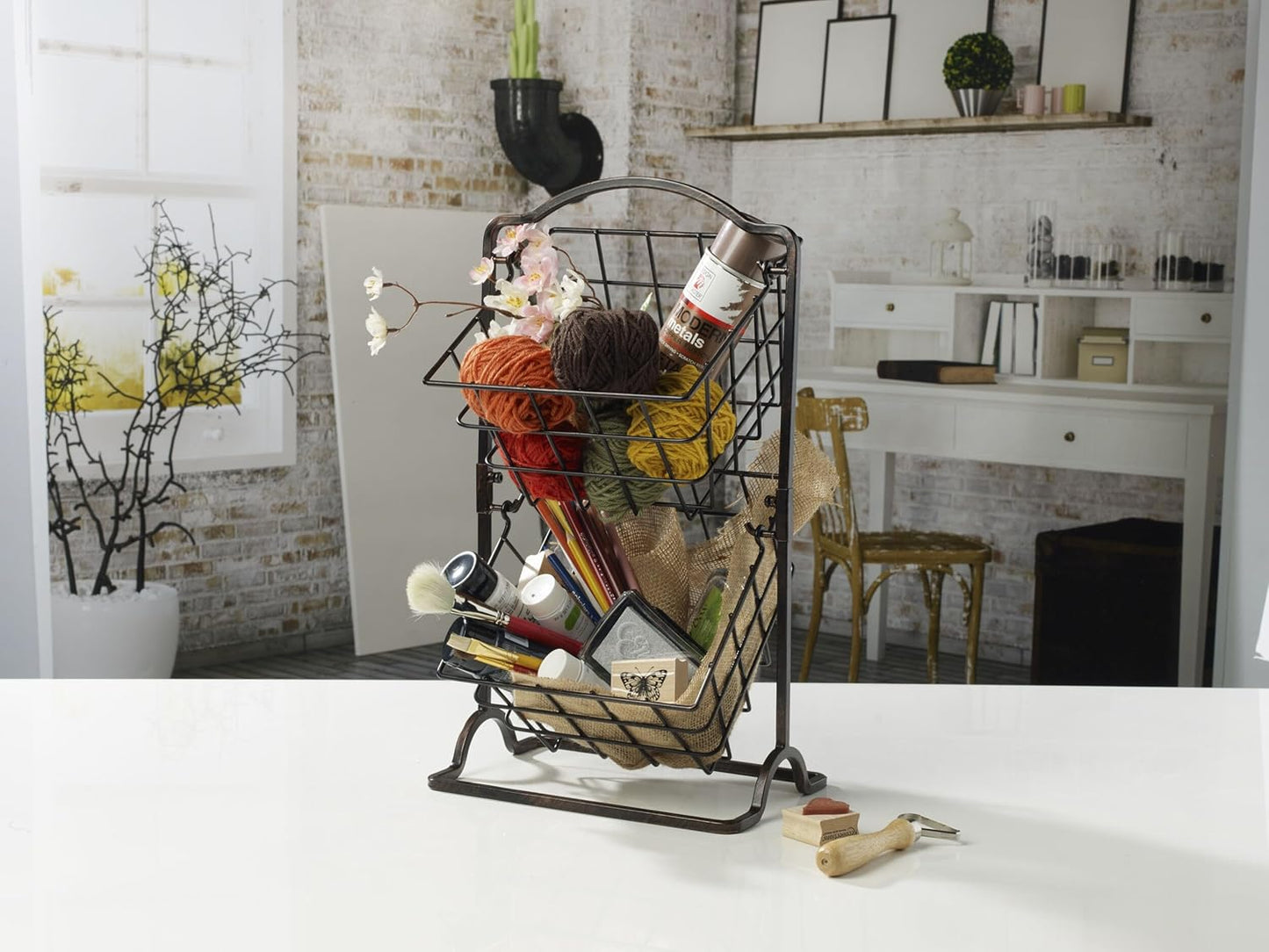 General Store 2-Tier Metal Countertop Fruit Storage Basket, Antique Black