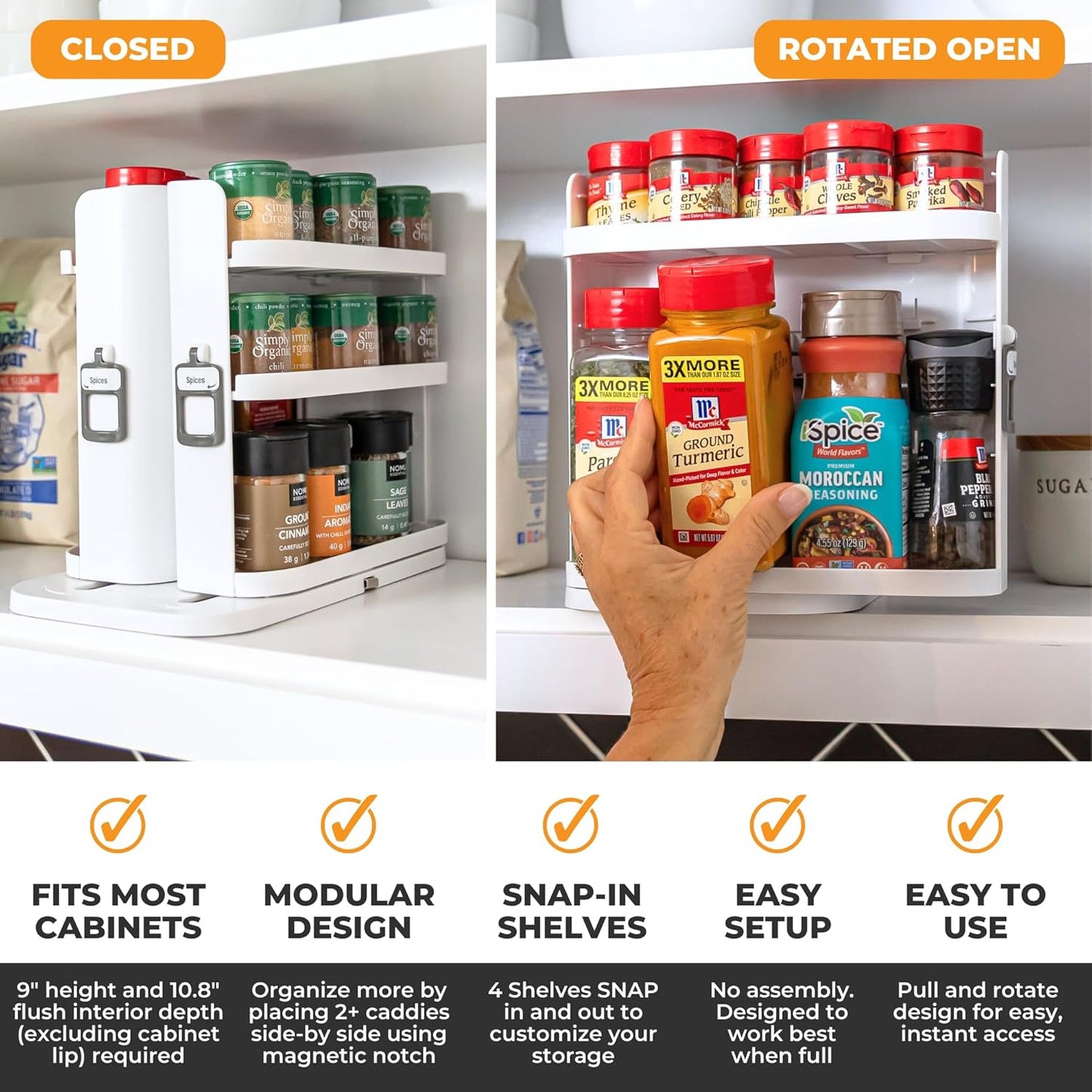 Spice Rack Organizer for Cabinet - Slide & Rotate Seasoning Organizer