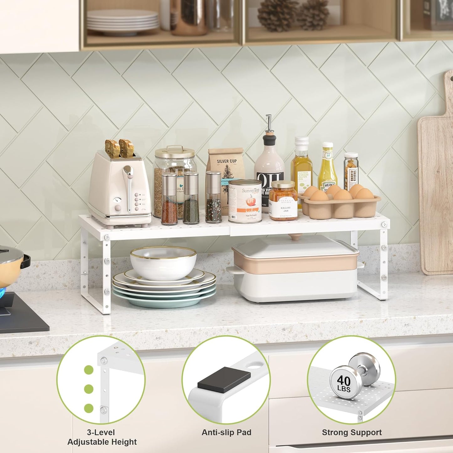 Expandable Cabinet Organizer Shelf With Adjustable Height