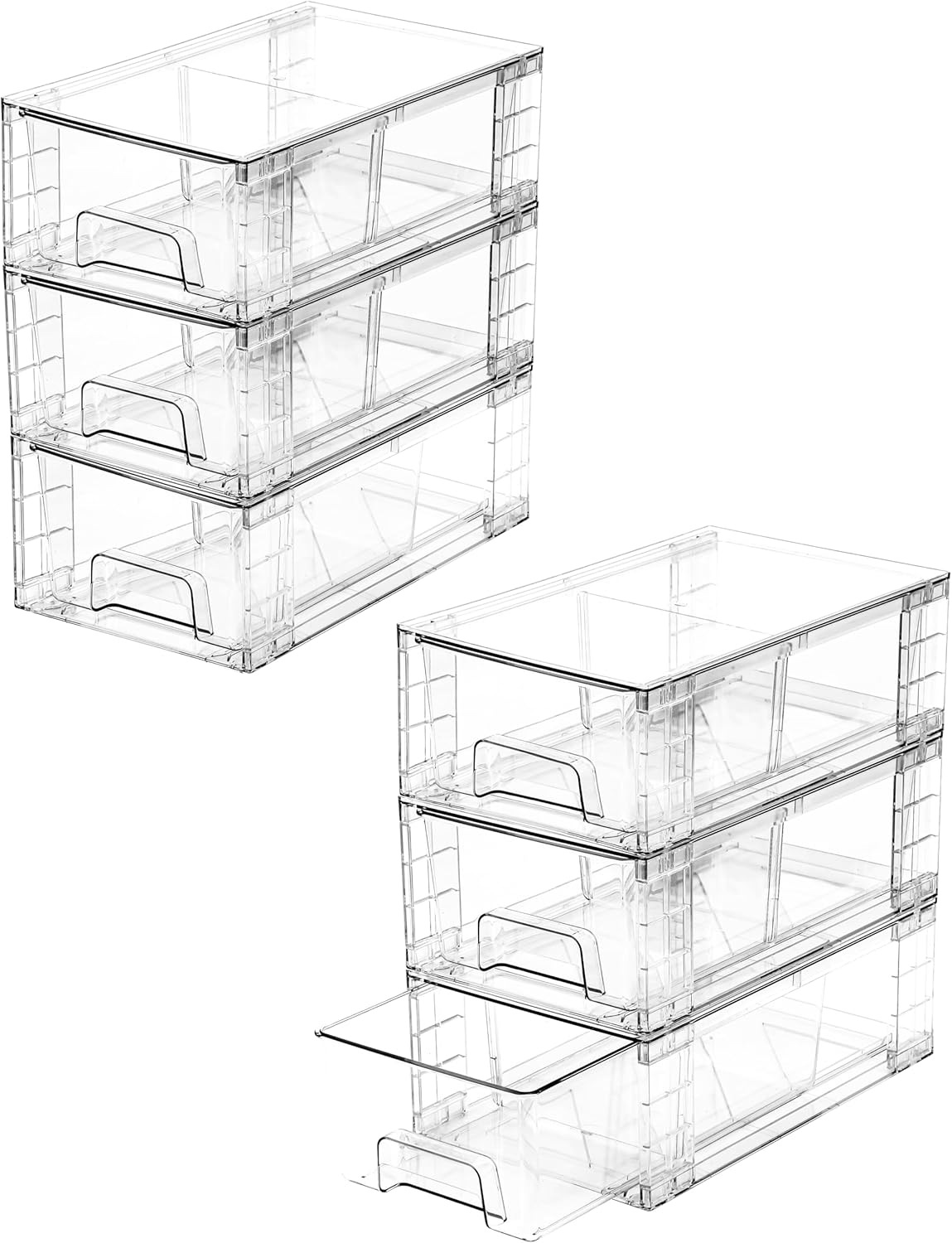 6 Pack Stackable Storage Drawers,Plastic Organizers Bins