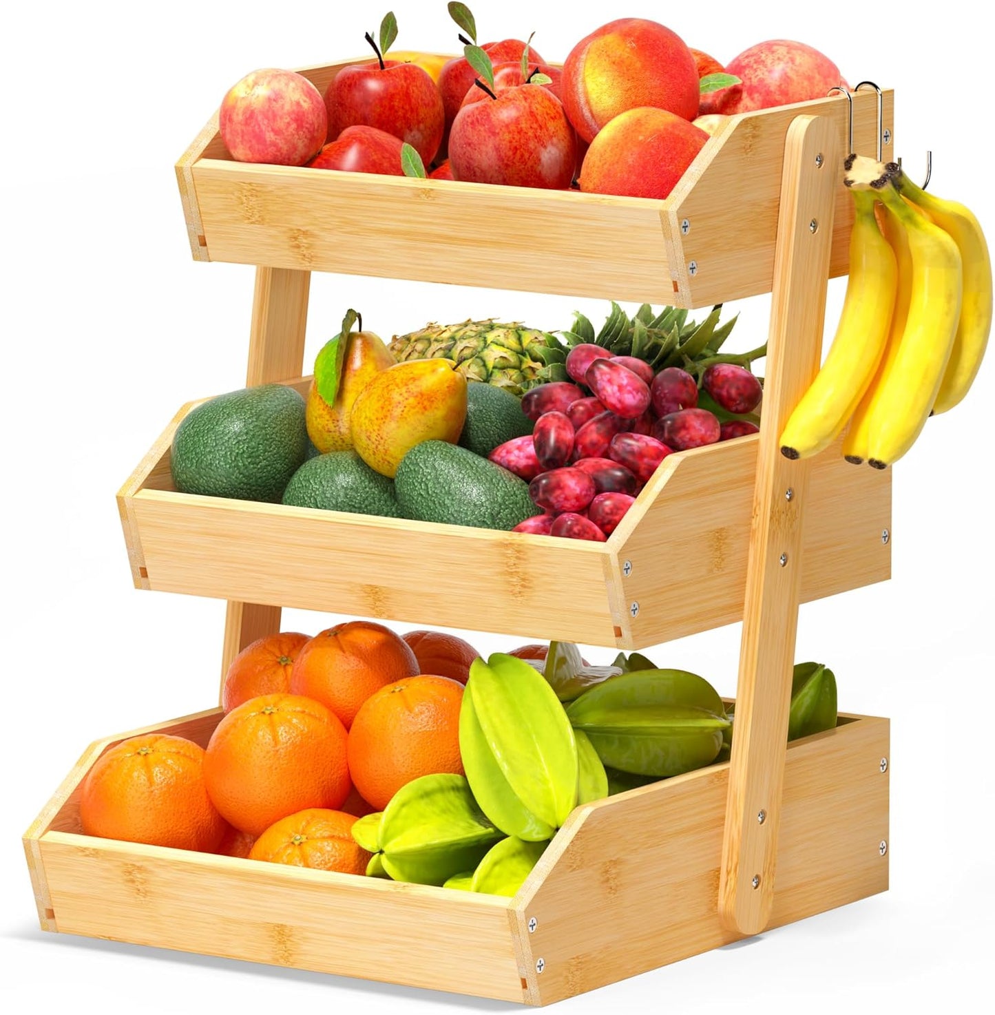 Bamboo Fruit Basket for Kitchen – 3 Tier Fruit Bowl For Kitchen Counter