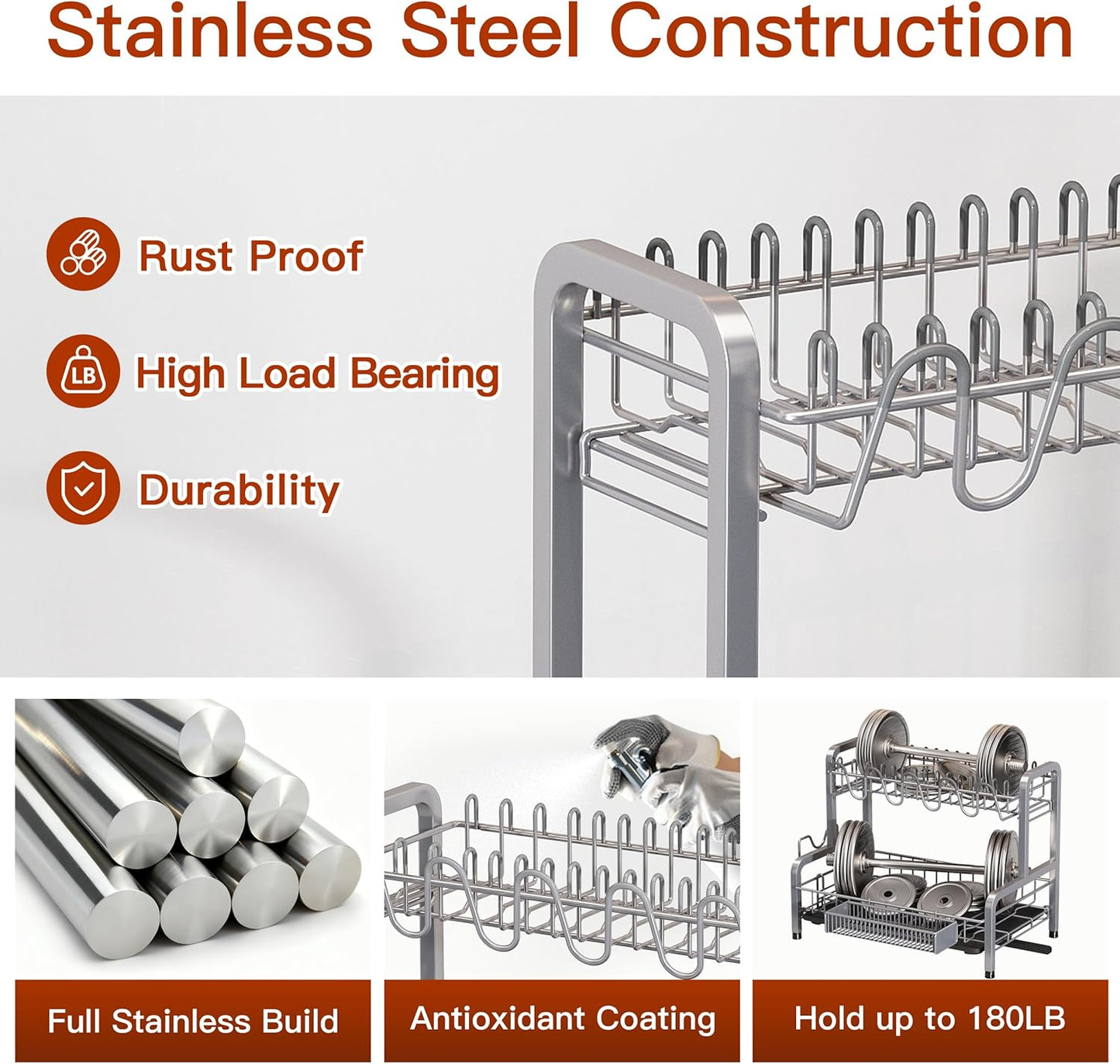 2 Tier Dish Drainer Drying Rack for Kitchen Counter Large Stainless Steel Dishes Drain with Drainboard Set, Space Saving, Big Modern Black Countertop Metal Plate Dryer Strainer Holder and Extra Tray