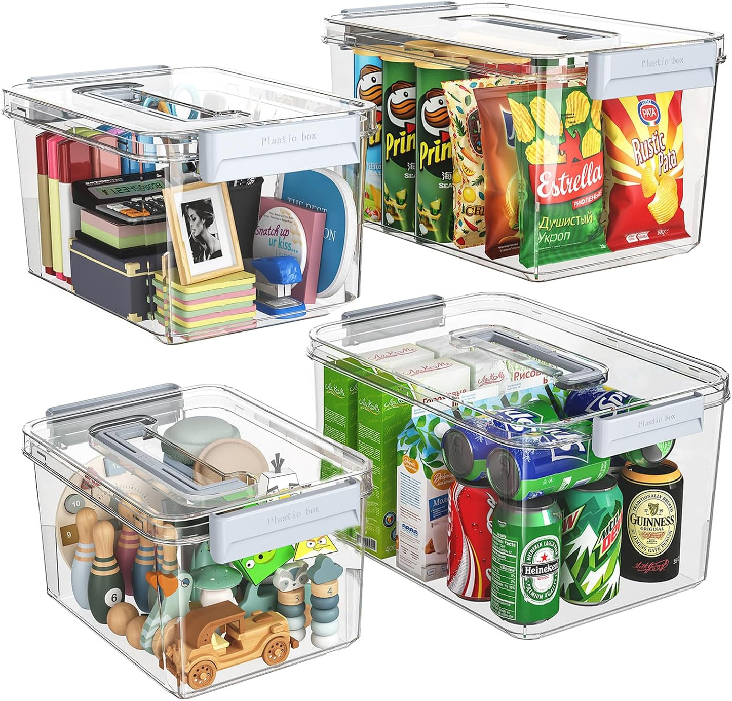 Plastic Storage Bins with Lids Stackable organization and Storage Containers for Organizing Snacks