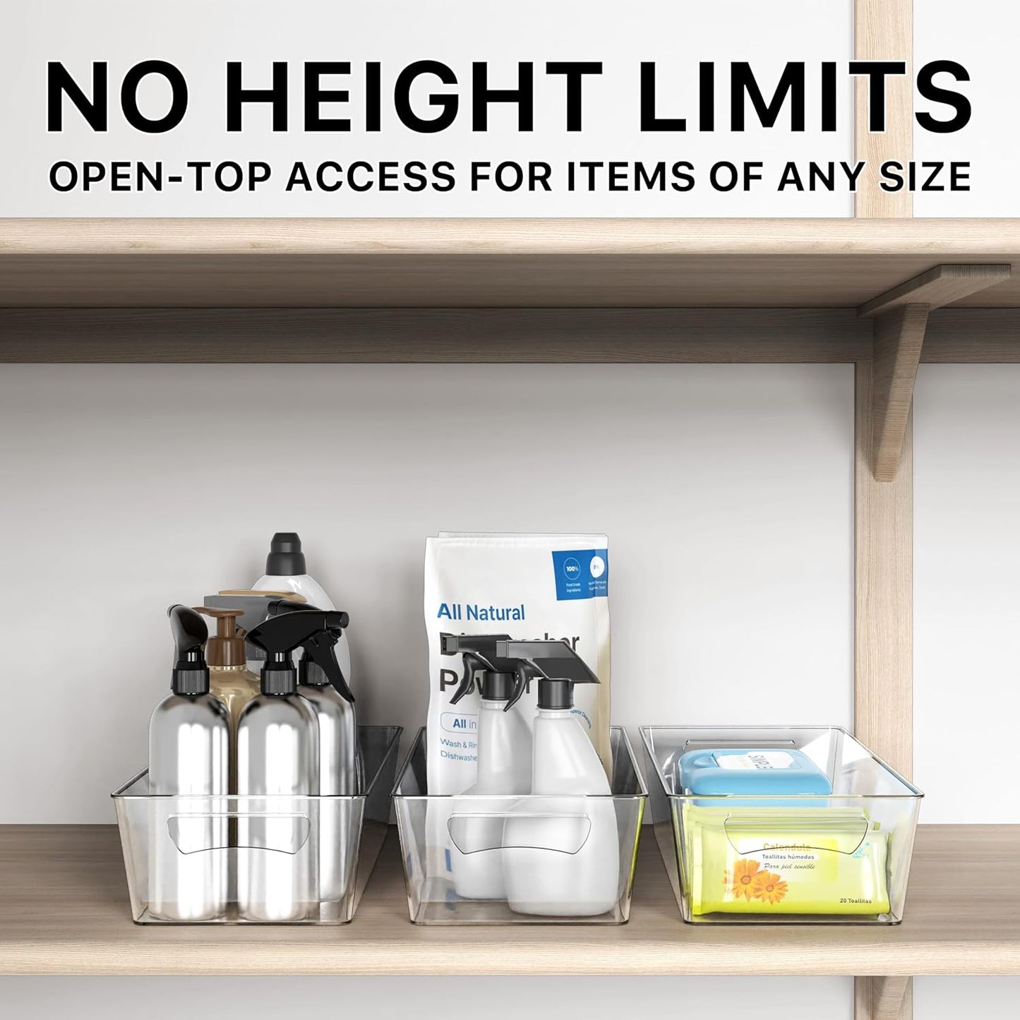 4 Pcs Pantry Clear Bin Storage Organizer, 14" x 7" x 3.75"