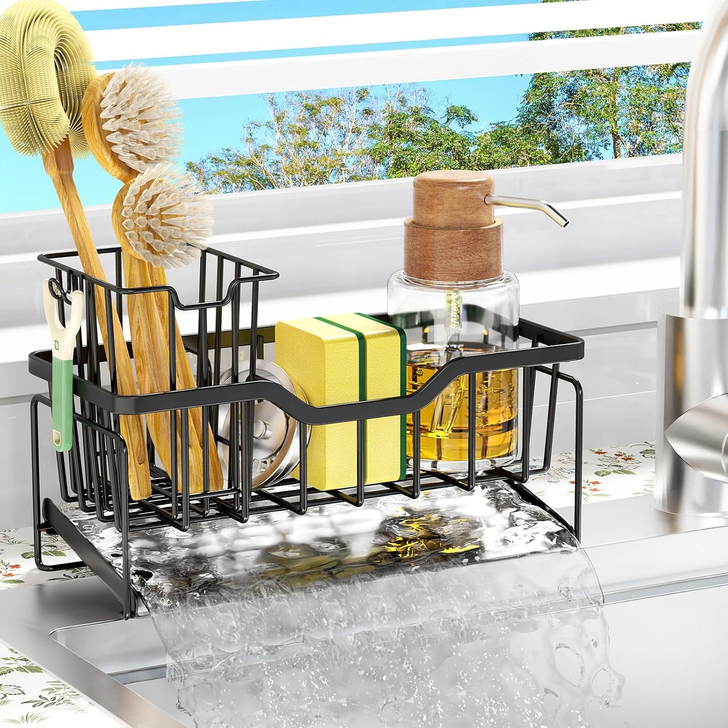 Kitchen Sink Caddy Organizer, Rustproof Sponge Holder for Kitchen Sink