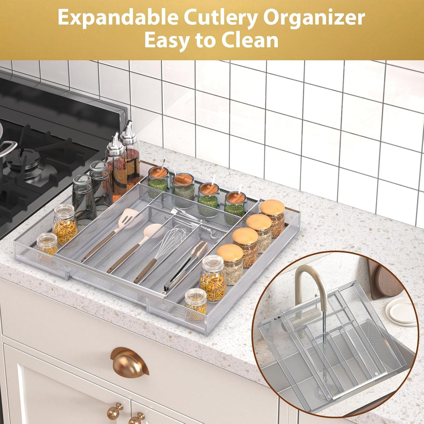 Silverware Organizer Metal Mesh, Large Drawer Organizer, Utensil Cutlery Tray for kitchen drawers