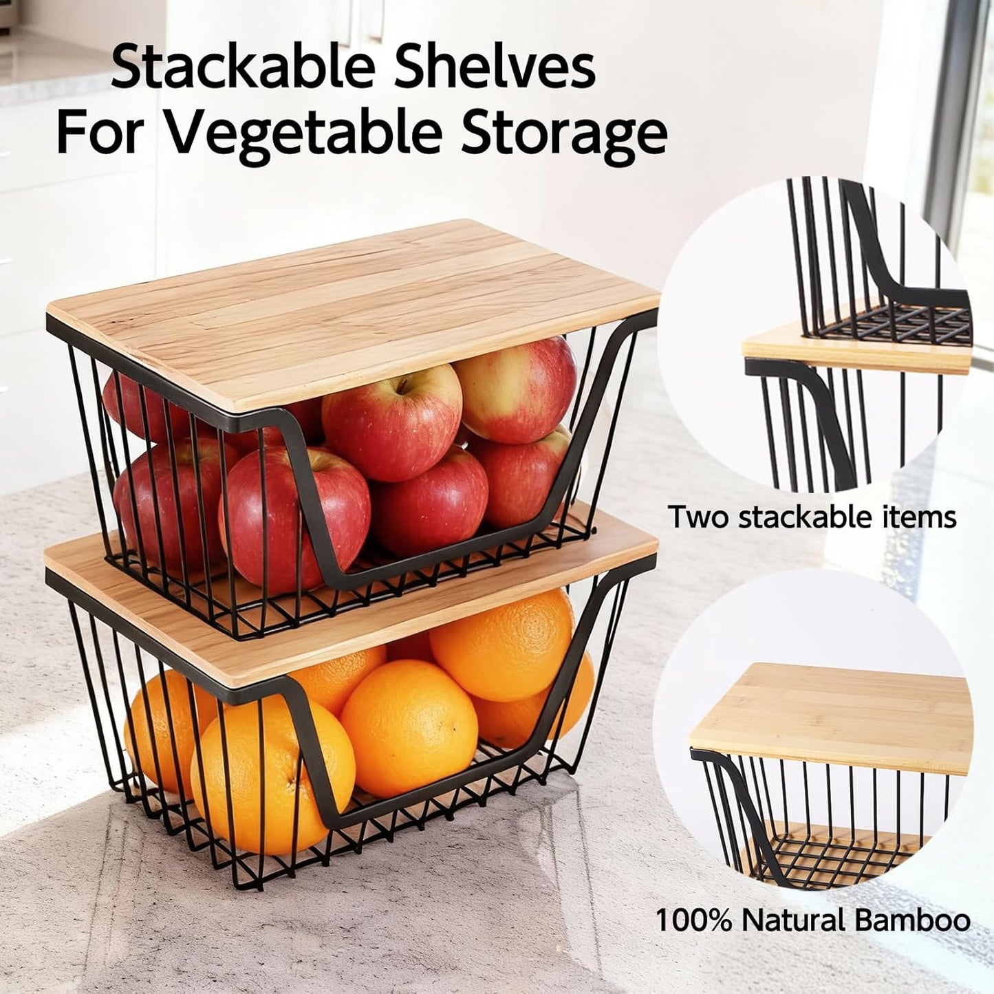 2 Pack Onion and Potato Storage Bins, Stackable Pantry Organizers Storage