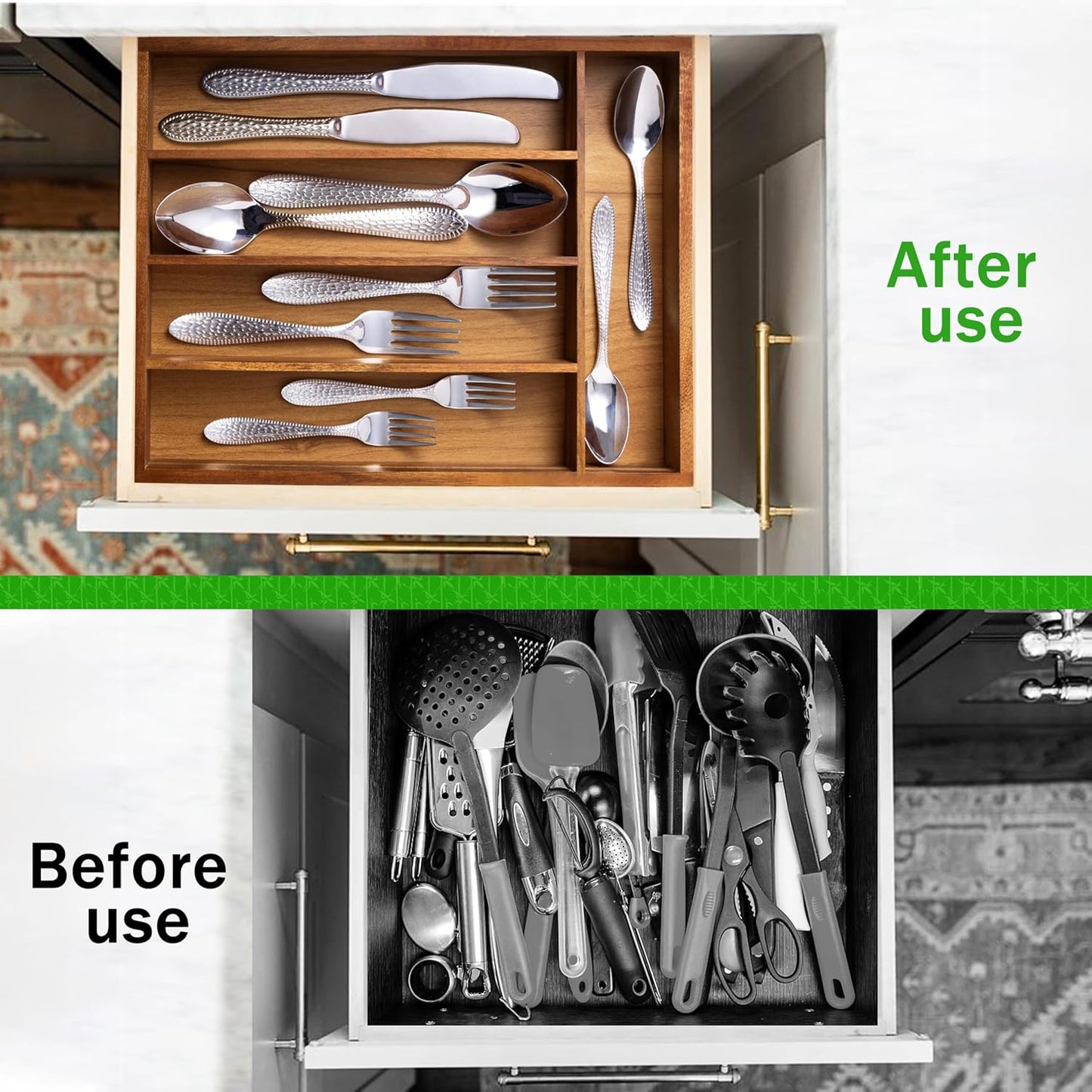 Acacia Wood Silverware Organizer 10 In Utensil Organizer Silverware Tray for Drawer Cutlery Flatware Organizer for Kitchen