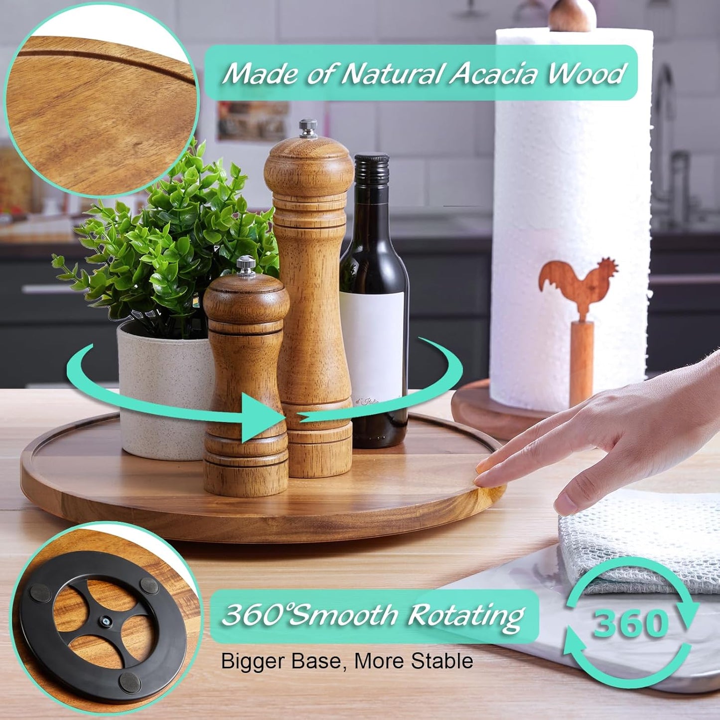 12" Acacia Wood Lazy Susan Turntable Organizer