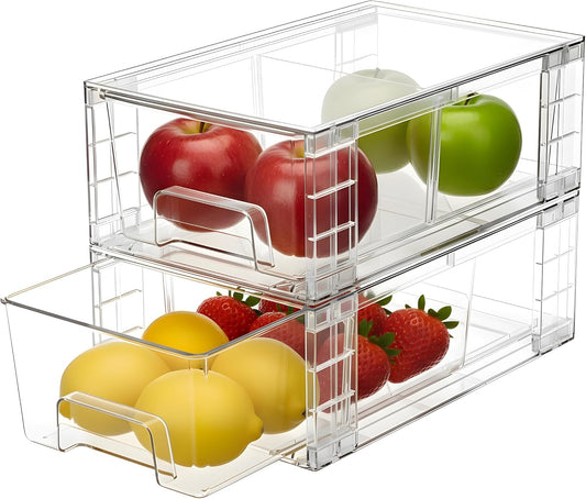 2 Pack Stackable Storage Drawers,Plastic Organizers Bins