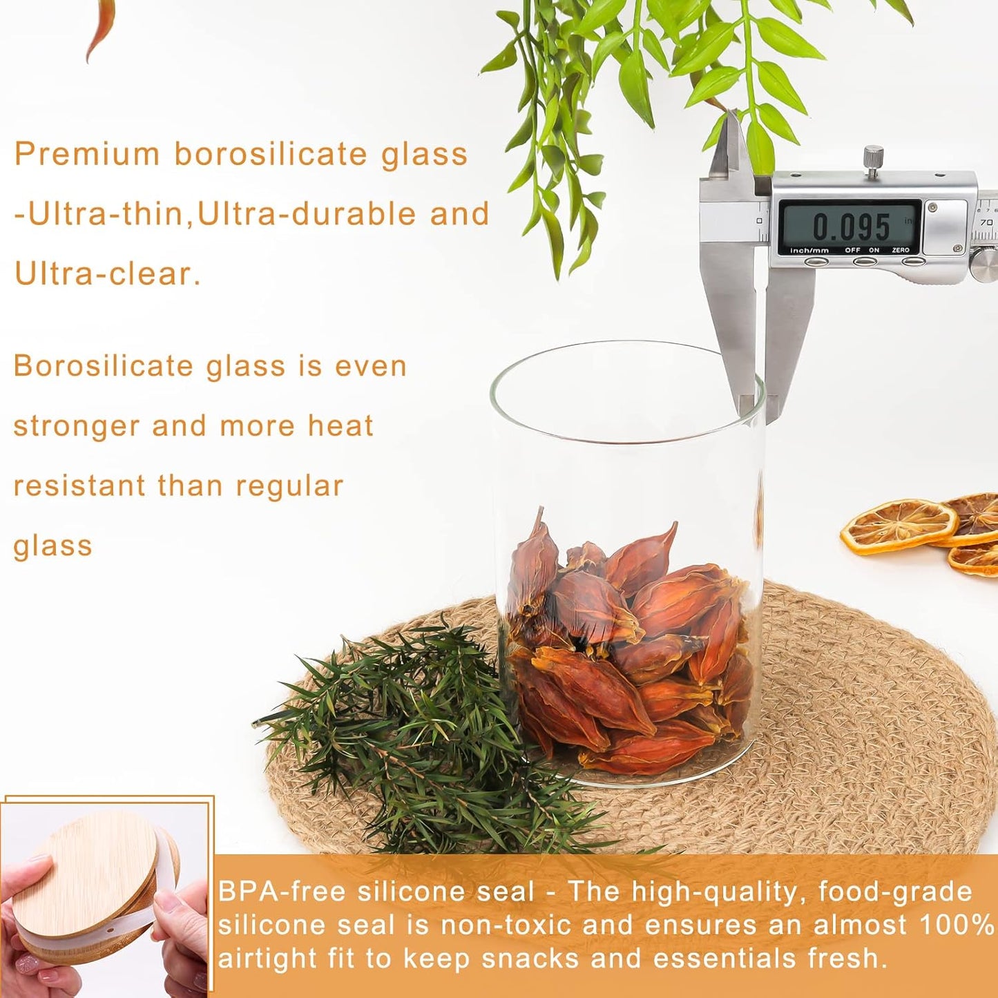 Glass Food Storage Containers Jars with Airtight Bamboo Lid 20 oz 9 pcs