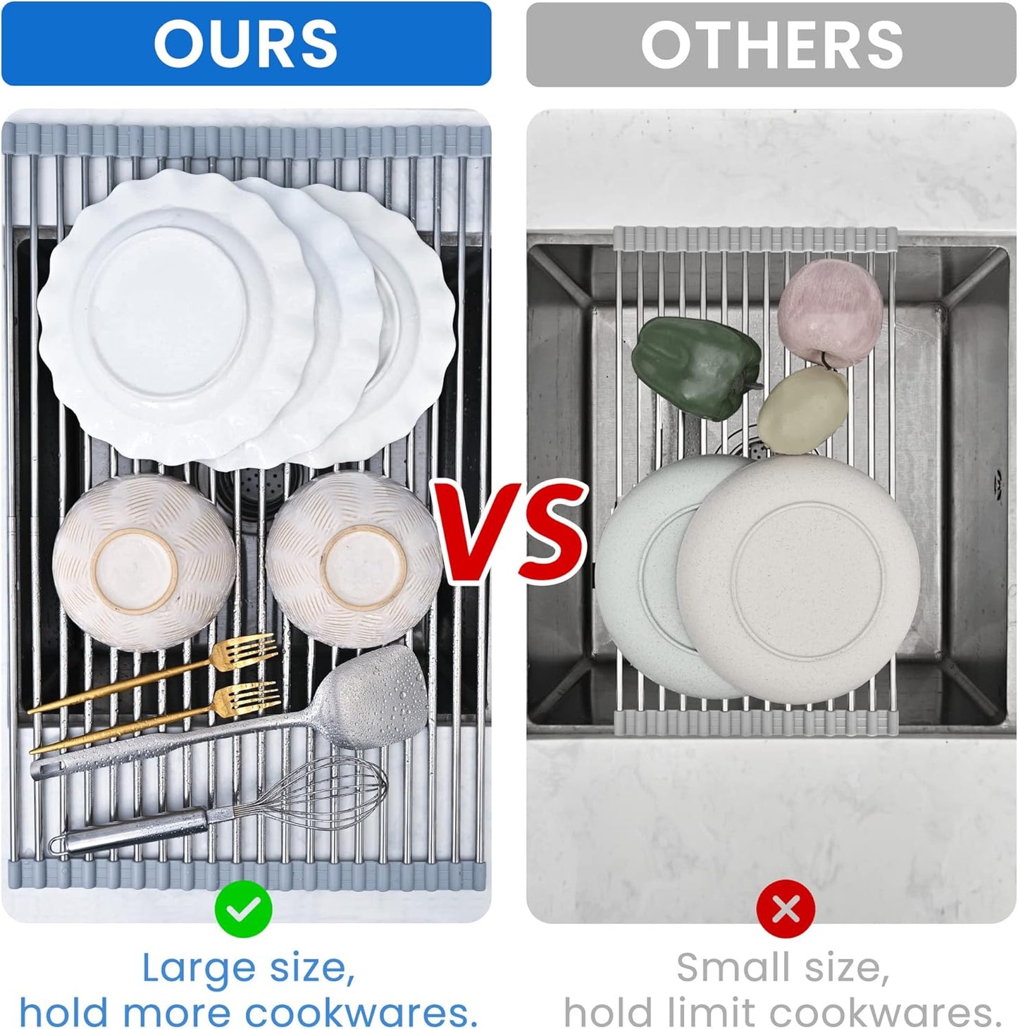 Roll Up Dish Drying Rack, Adjustable Over Sink Dish Drying Rack for Kitchen