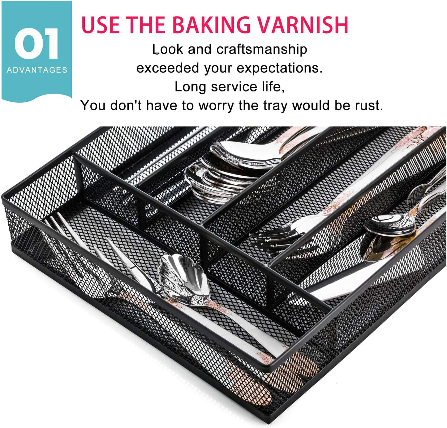 Utensil Drawer Organizer, Cutlery Tray Silverware Flatware Storage Divider for Kitchen