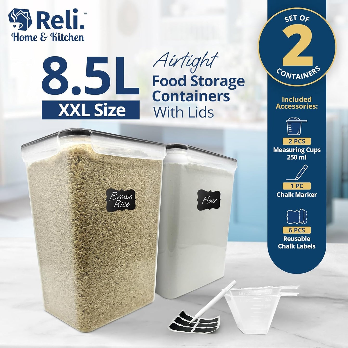 8.5L Airtight Food Storage Containers with Lids (2 Sets) Kitchen Organizers and Storage Containers
