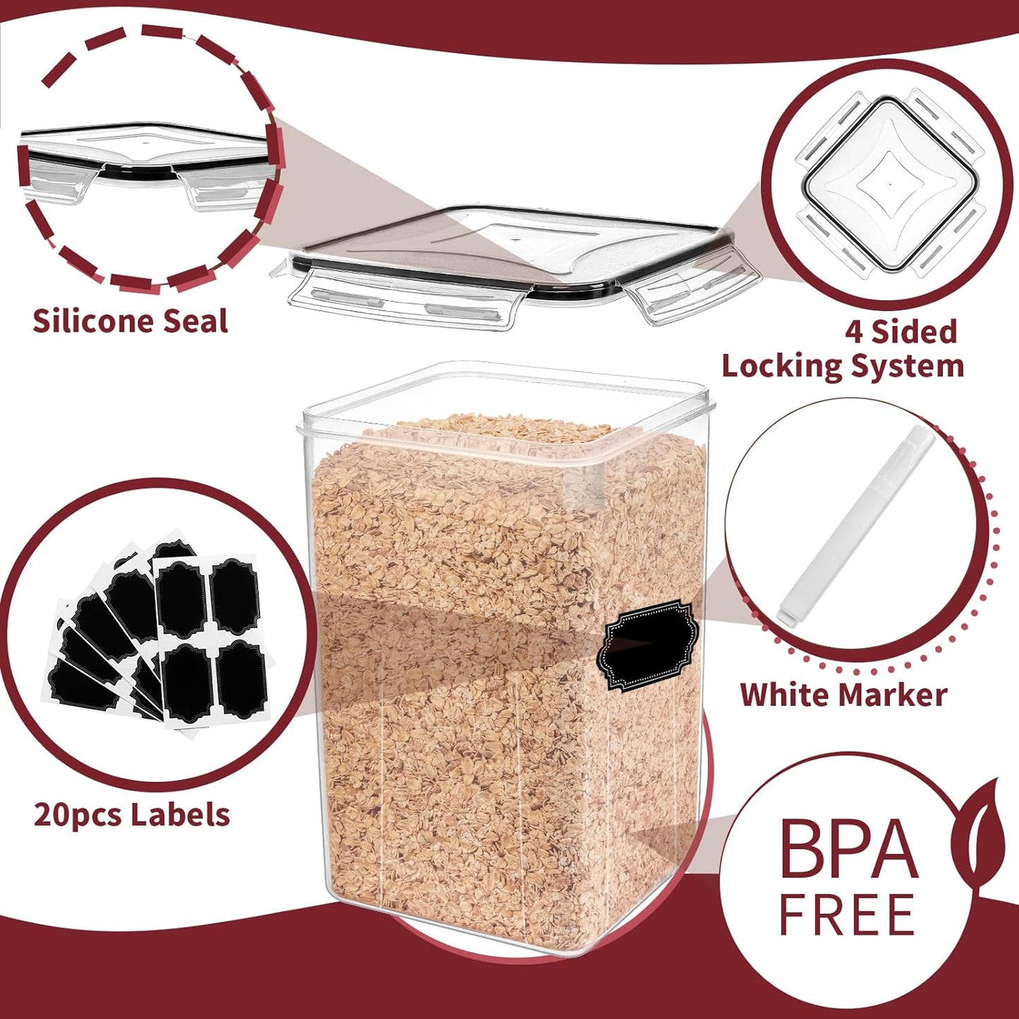Large Airtight Food Storage Containers with Lids, 10PCS Plastic Cereal Storage Containers